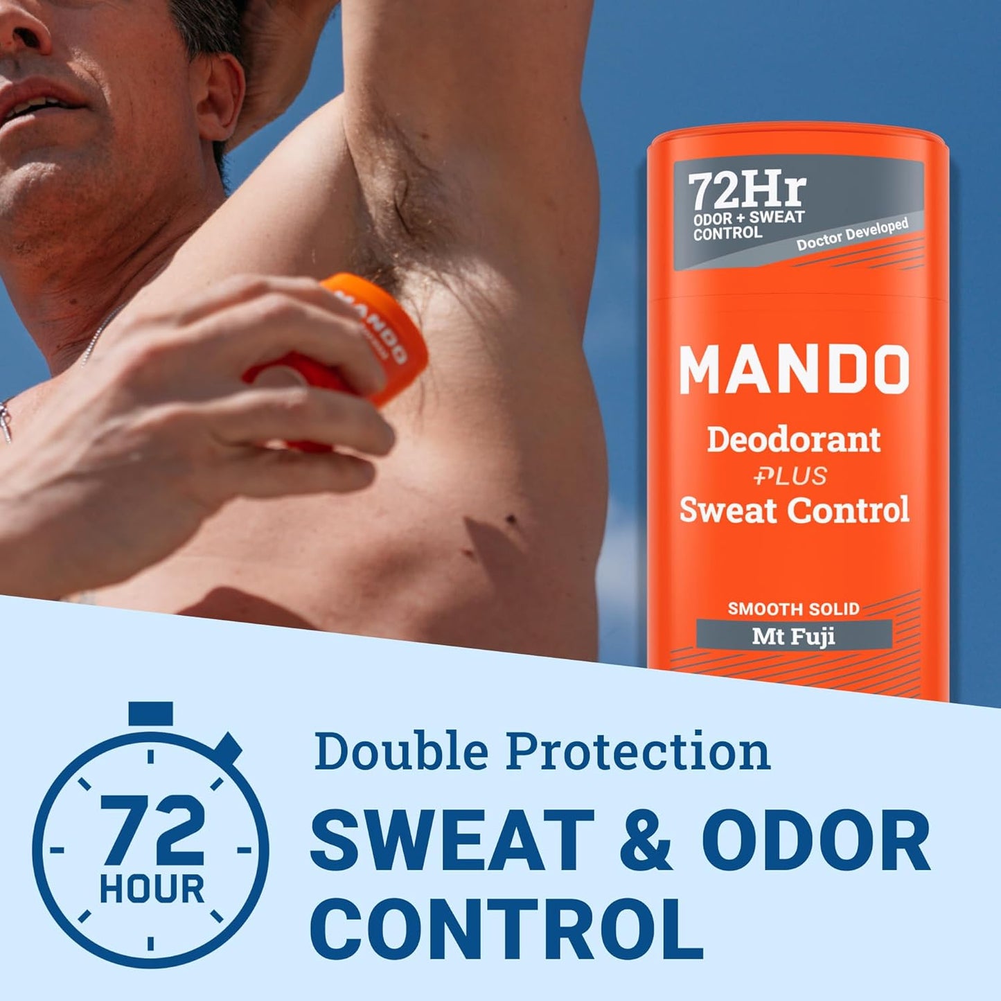 Mando Antiperspirant Deodorant Sweat and Odor Control for Men – Extra Strength Smooth Solid Stick – 72 Hour Performance – Baking Soda Free, Skin Safe – 2.6 oz – Mt Fuji – Pack of 2