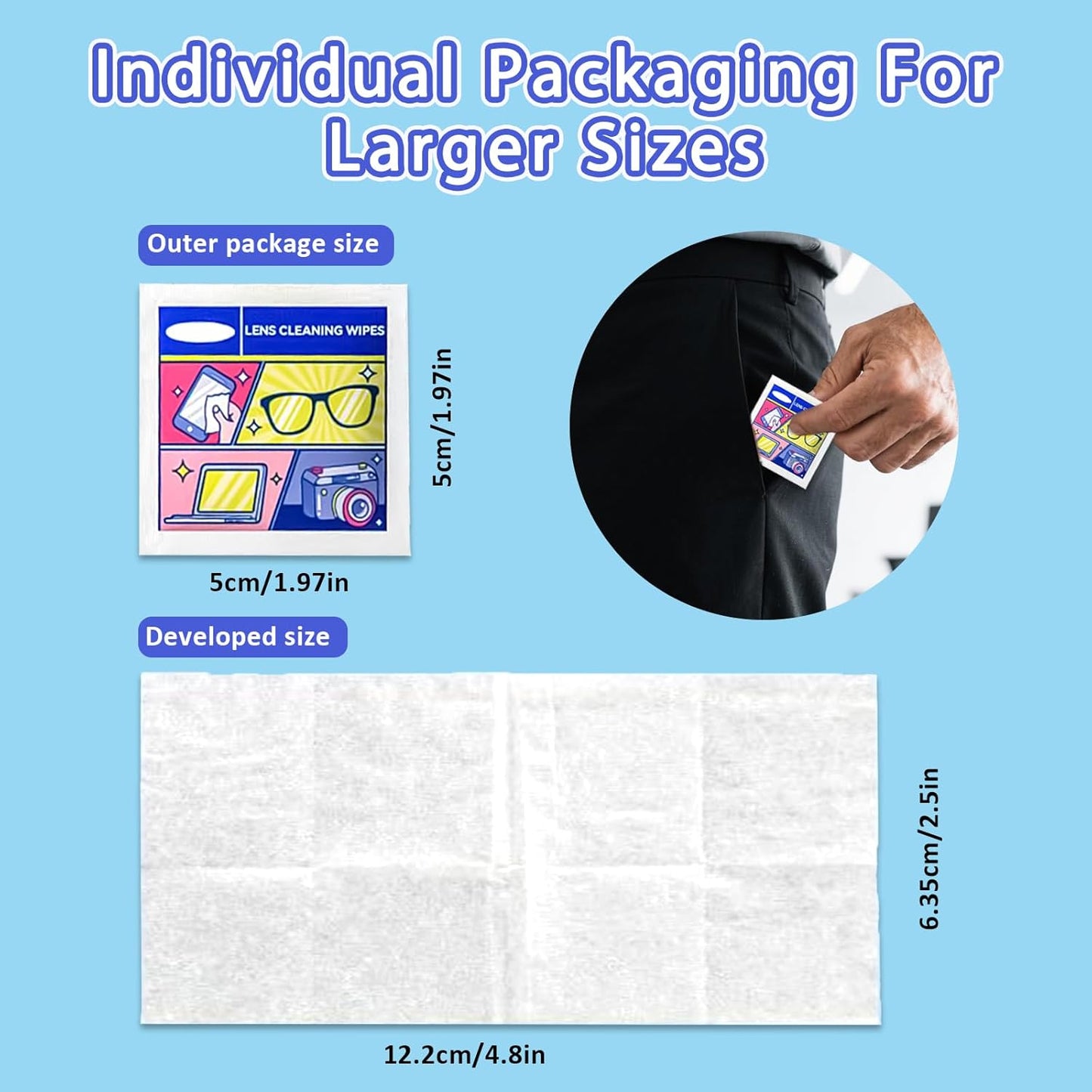 Eye Glasses Cleaner Wipes,Lens Wipes for Glasses/Sunglasses/Eyeglasses,Cleaning Wipes,Lens Wipes Individually Wrapped,Safe for All Lens Surfaces(300PCS)