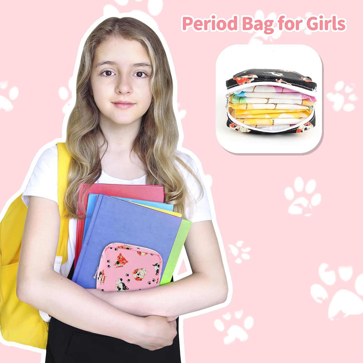 Period Bag Pouch, Canvas Sanitary Napkin Storage Bag for Girls Womens, Portable Sanitary Napkin Period Pad Pouch for Purse, Small Make Up Bags(N1230,2 Pack)