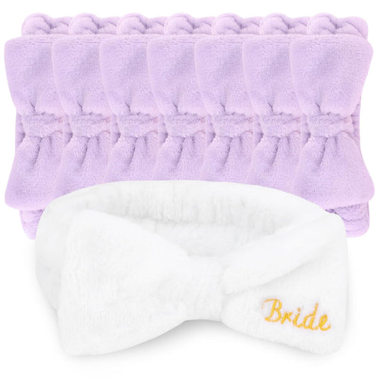 CIEHER 8 Pack White & Purple Spa Headband for Bachelorette Party Favors, Bride Bridesmaid, Bachelorette Gifts for Bride Skincare Makeup Headbands Face Wash Headbands