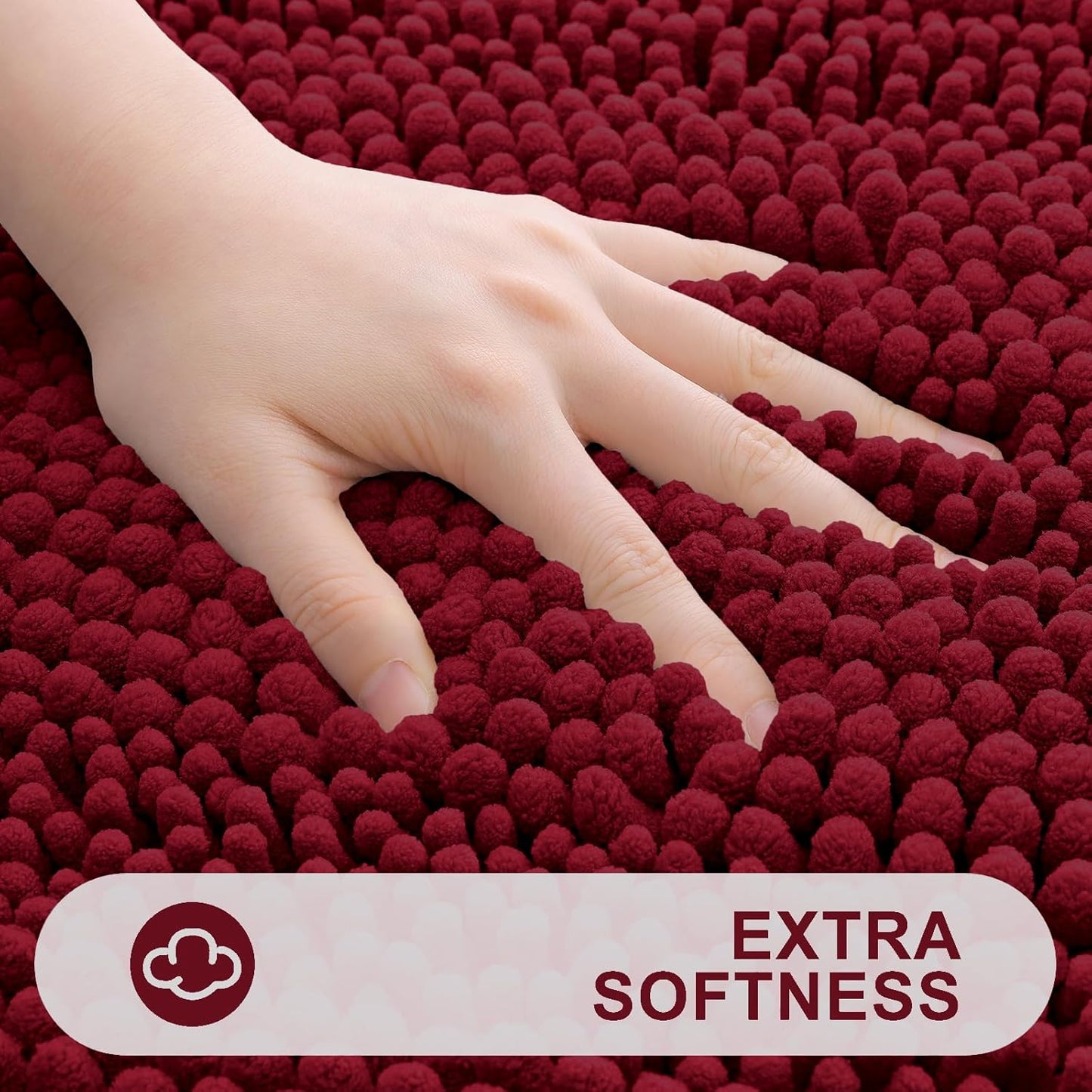 Grandaily Chenille Striped Bathroom Rugs 24x16, Extra Thick and Absorbent Bath Mats, Non-Slip Soft Plush Shaggy Shower Carpet, Machine Wash Dry, Bath Rug for Bathroom, (Small, Red)