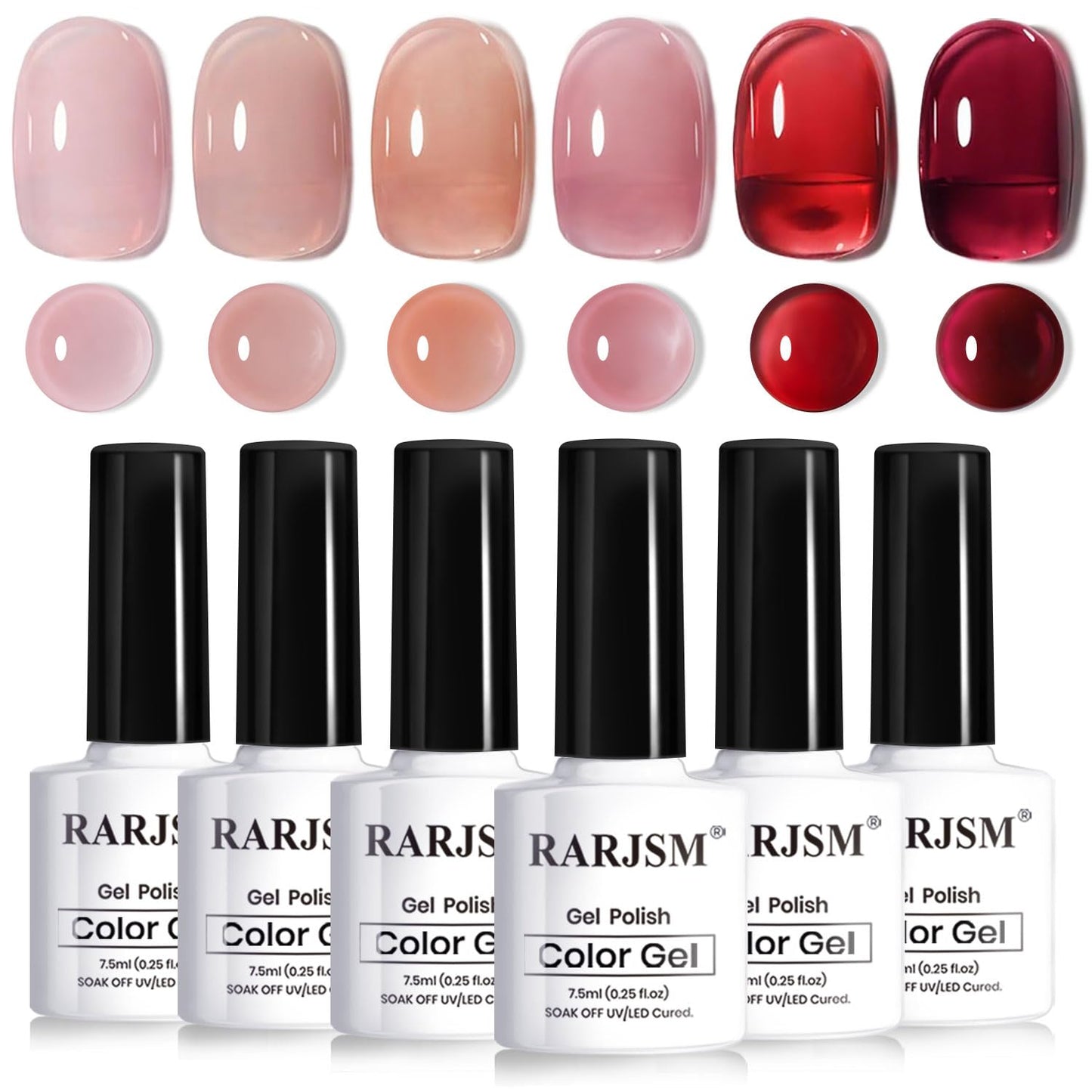 RARJSM Nude Jelly Gel Nail Polish Set 6pcs Clear Crytal Glass Pale Gray Pink Cherry Red Series Transparent Sheer Amber Milky Gel Varnish LED UV Curing Requires Soak off French Manicure Home Salon