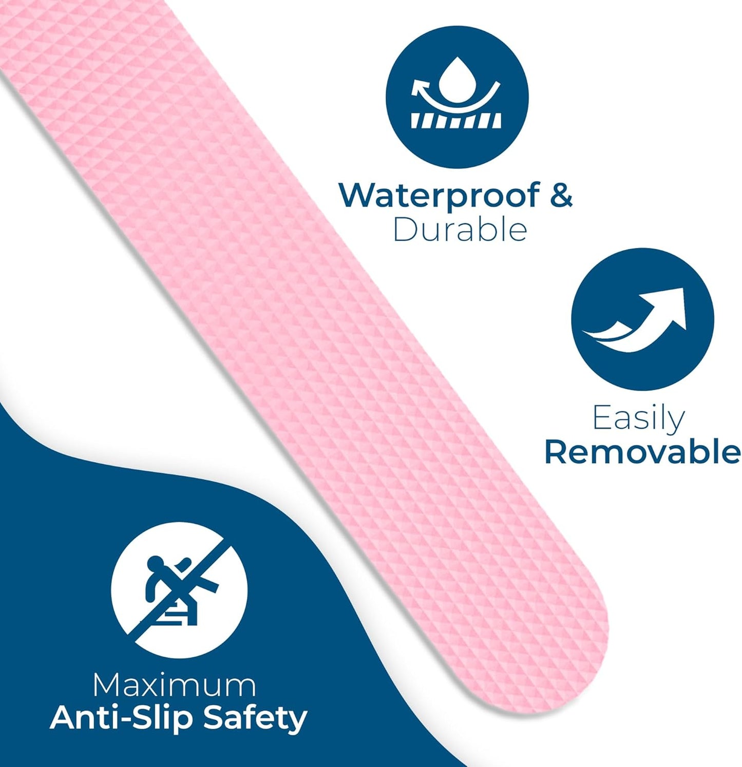 Homergy Anti Slip Shower Stickers 24 PCS, Pink Non-Slip Shower Strips for Adults, Premium Adhesive Bath Tub Stickers