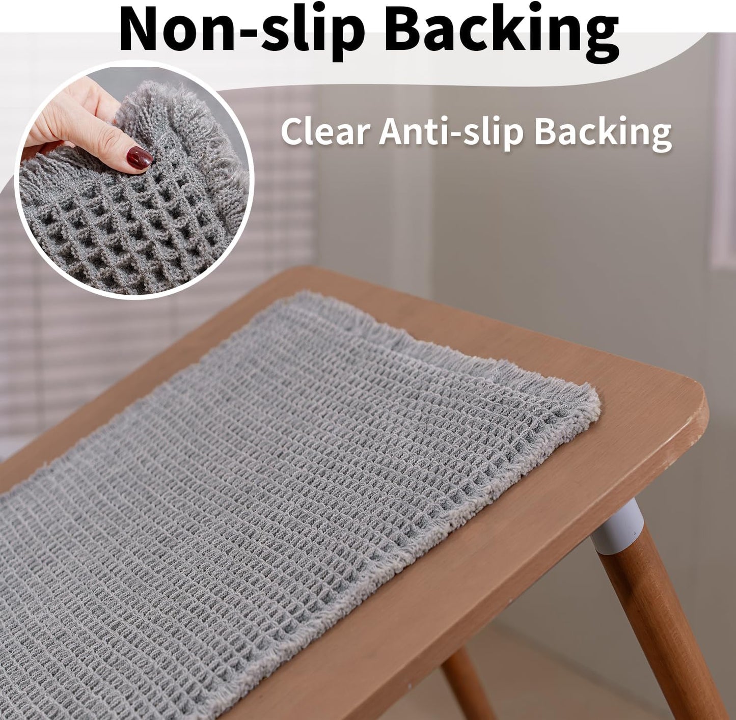 Waffle Runner Bath Mat - Long Boho Bathroom Rugs Non Slip Washable, Super Absorbent & Quick Dry, Soft Bath Mat Farmhouse Bathroom Decor, 24'' x 60'', Light Grey