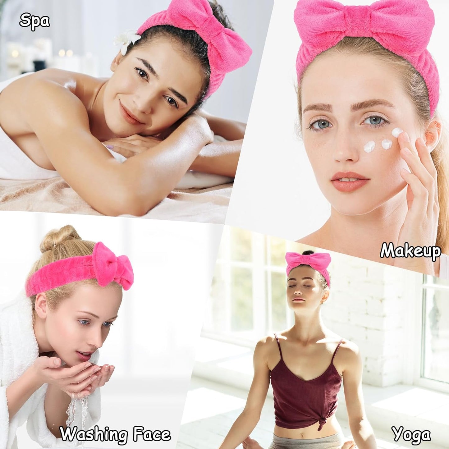 Casoty 6 Pcs Spa Headbands, Hair Holder for Washing Face, Soft Coral Fleece Makeup Headband for Washing Face, Bow Hair Bands, Skin Care Headband for Face Washing Shower Skin Care Yoga