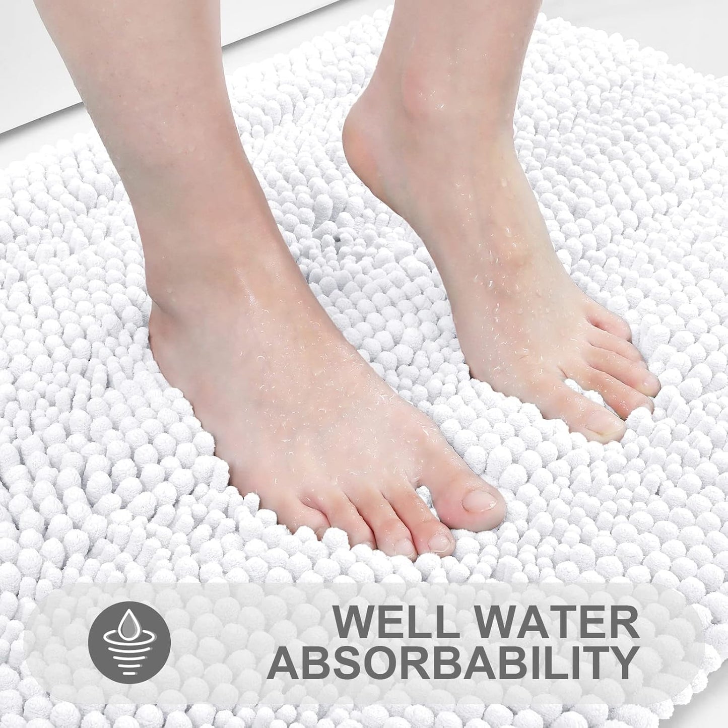 Grandaily Chenille Striped Bathroom Rugs 30x20, Extra Thick and Absorbent Bath Mats, Non-Slip Soft Plush Shaggy Shower Carpet, Machine Wash Dry, Bath Rug for Bathroom, (Medium, White)