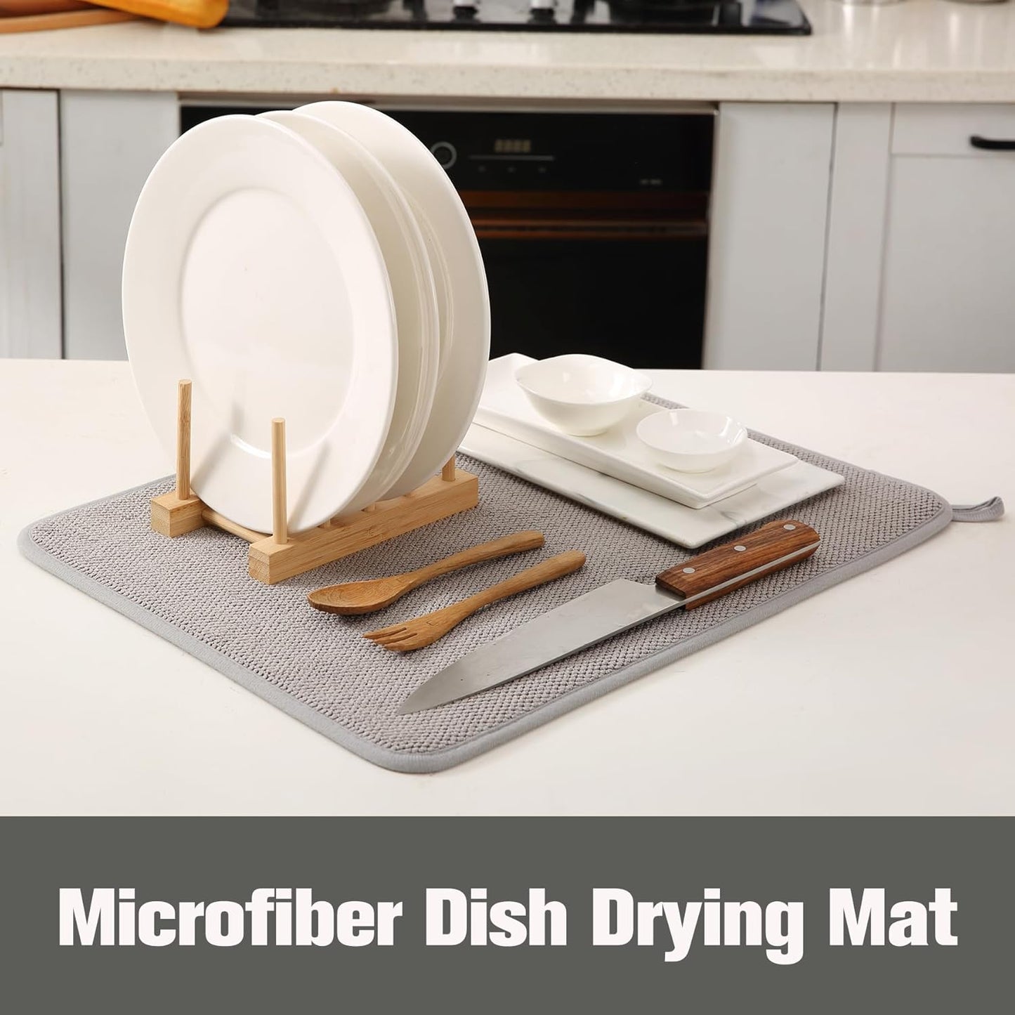 2 Pack Microfiber Dish Drying Mat for Kitchen Counter,Ultra Absorbent Dish Drainer Mat ,Dish Drying Pad , Dish Rack Mat 20×15 Inch (Gray)
