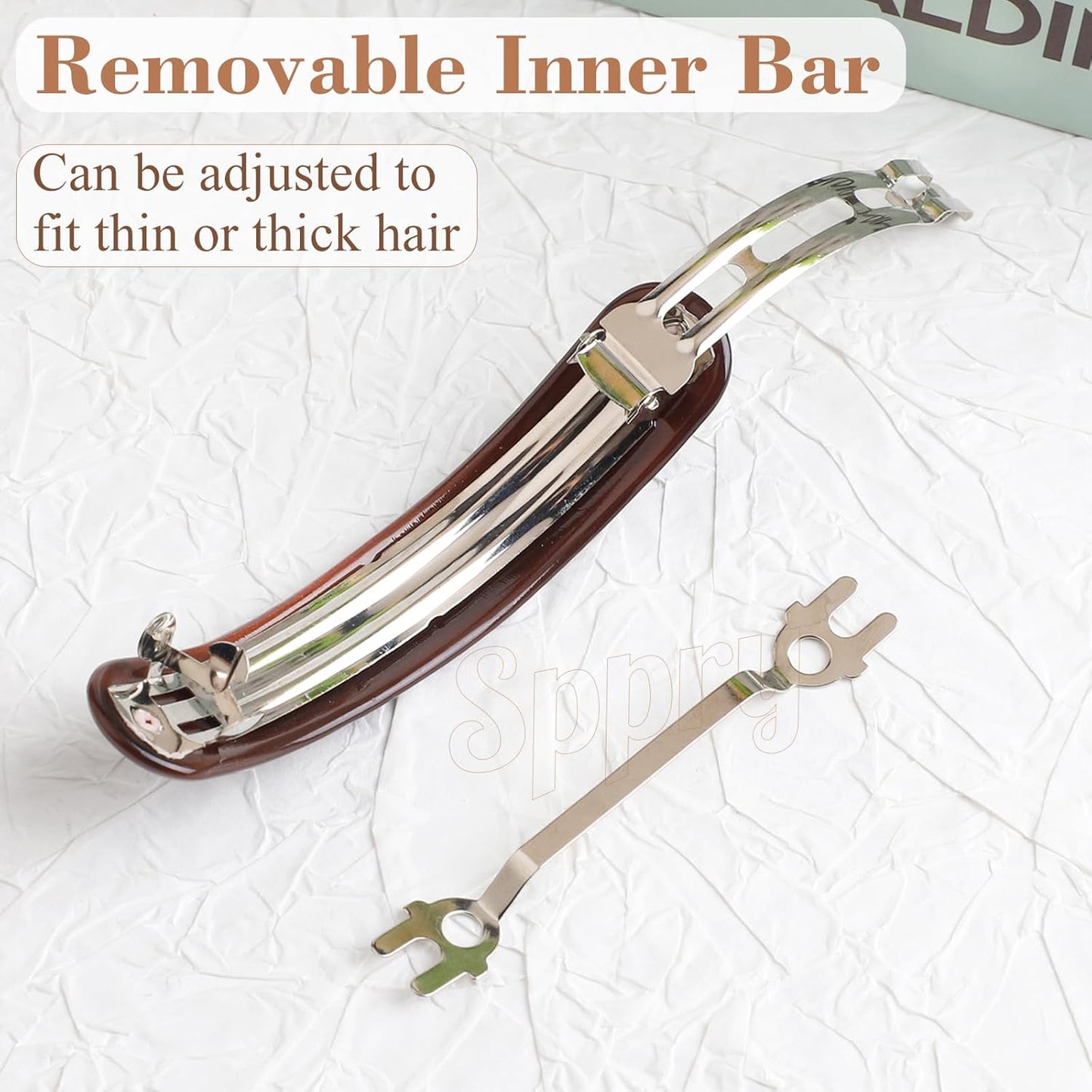 French Large Arc-shaped Adjustable Hair Clip Barrette for Women, Automatic Clasp (Light Coffee)