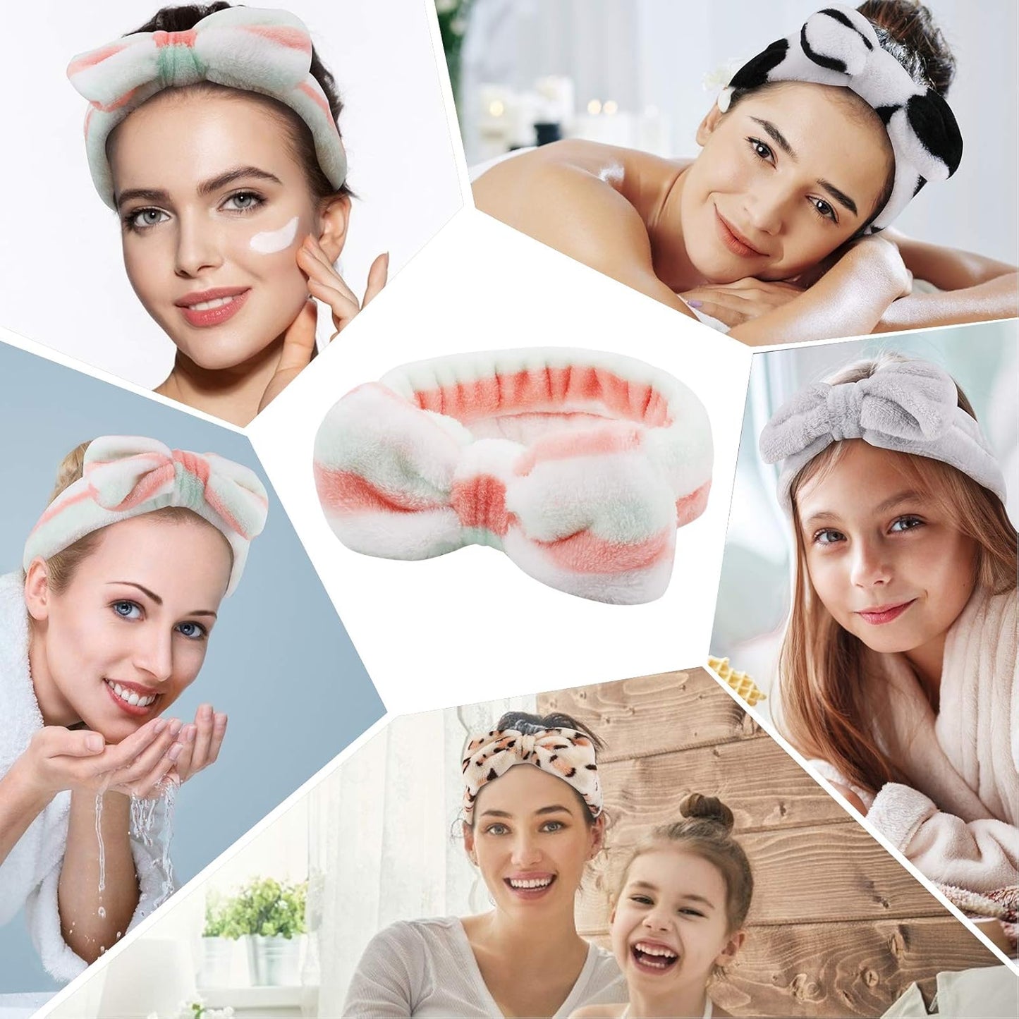 Casoty 6 Pcs Skincare Headband Bow Hair Band Spa Headband for Women Soft Coral Fleece Headbands for Washing Face Terry Cloth Head Band Makeup Head Band Face Wash Headbands