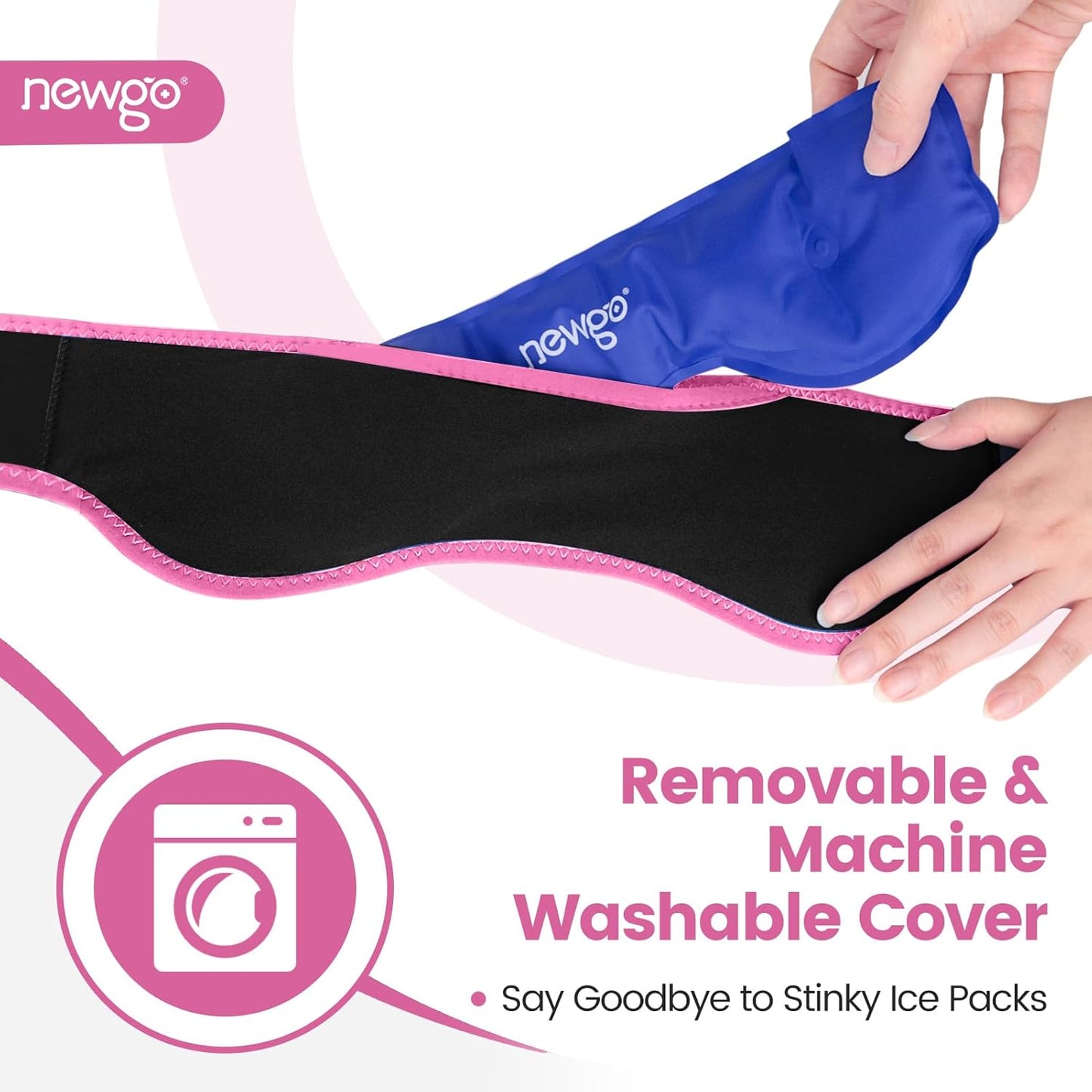 NEWGO Headache Ice Pack Head Wrap for Migraines, Cold Pack Head Ice Therapy Wrap for Headache Relief, Tension, Sinus Pain, Chemo, Head Injuries - Rosered