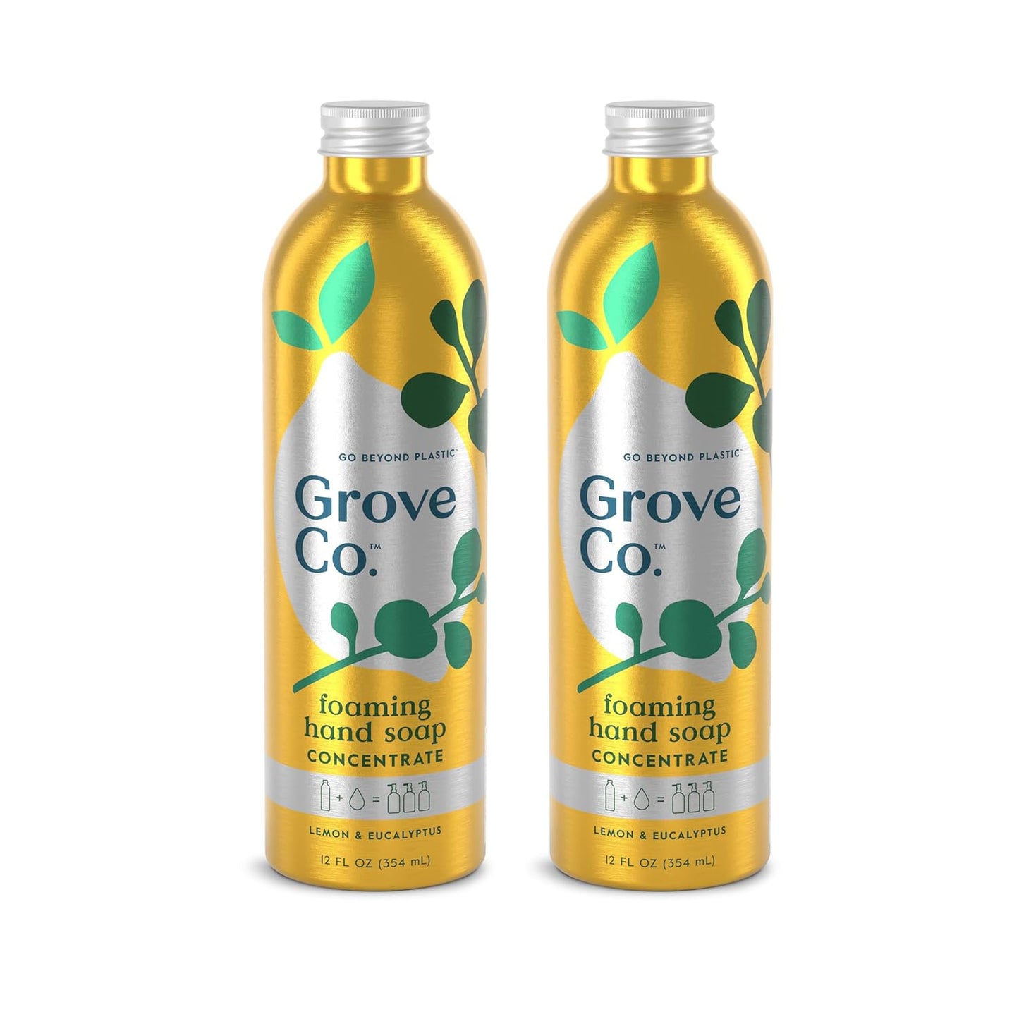 Grove Co. Hydrating Foaming Hand Soap Refills (2 x 12 Oz) Moisturizing Hand Wash, No Plastic or Parabens, Cruelty Free, 100% Natural Lemon & Eucalyptus Fragrance (Pack of 2)