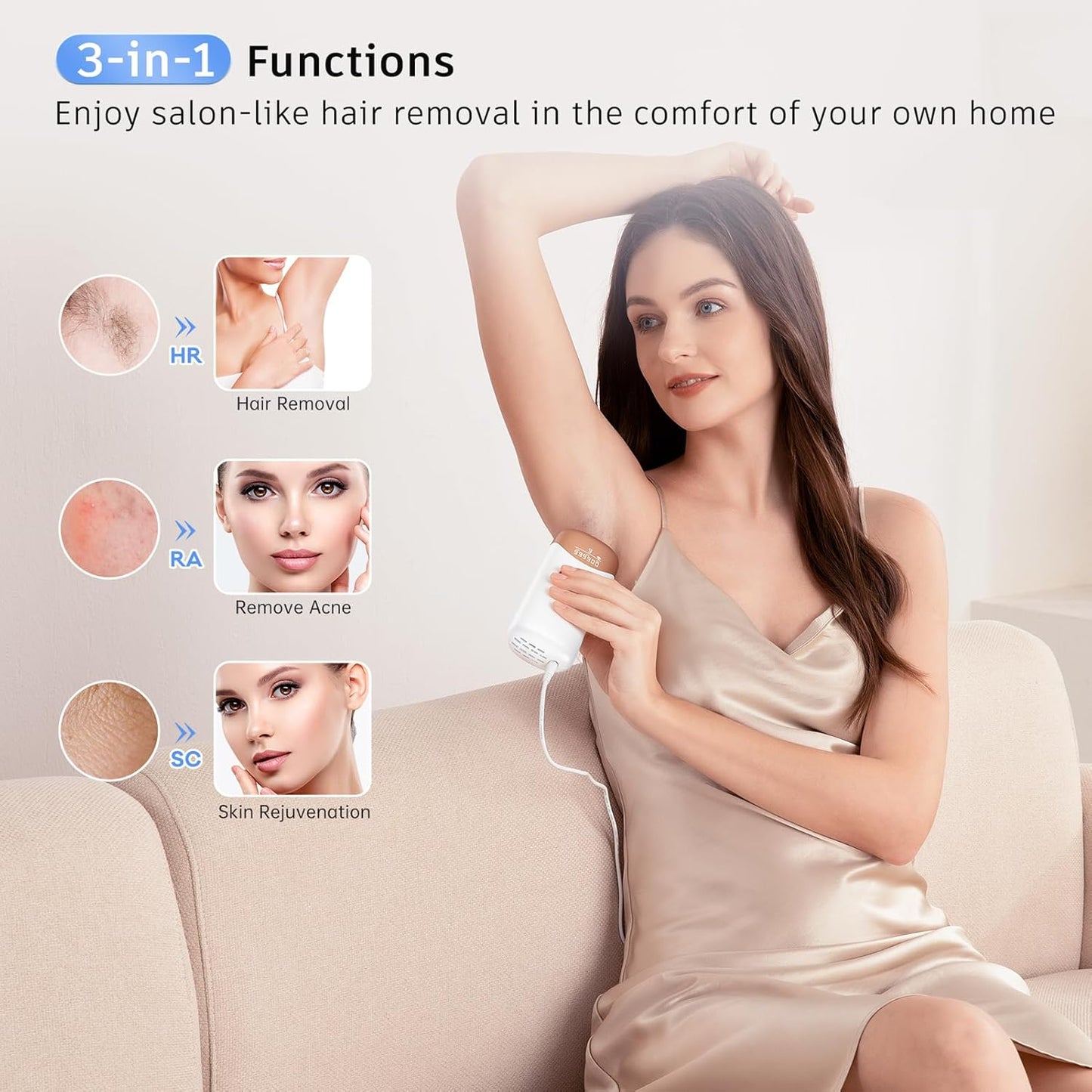 Laser Hair Removal Ubroo IPL Hair Removal Device with 5℃ Ice Cooling, 3 In 1 Painless Hair Removal For Women Men Permanent Face Body Beauty Care (Gold)