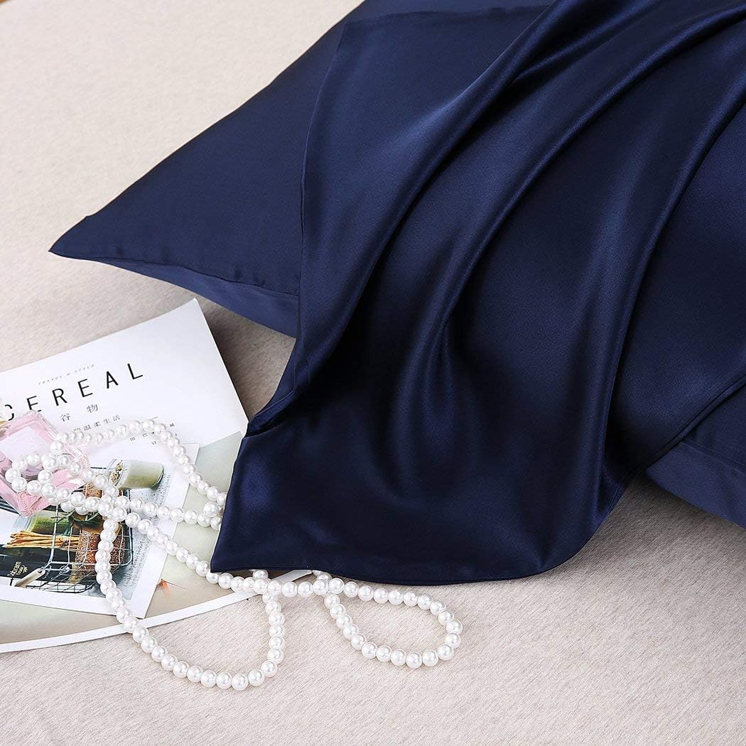 Satin Silk Pillowcase for Hair and Skin, Black Pillow Cases Standard Size Set of 4 Pack Super Soft Pillow Case with Zipper Closure (Navy, Standard(4 Pack))