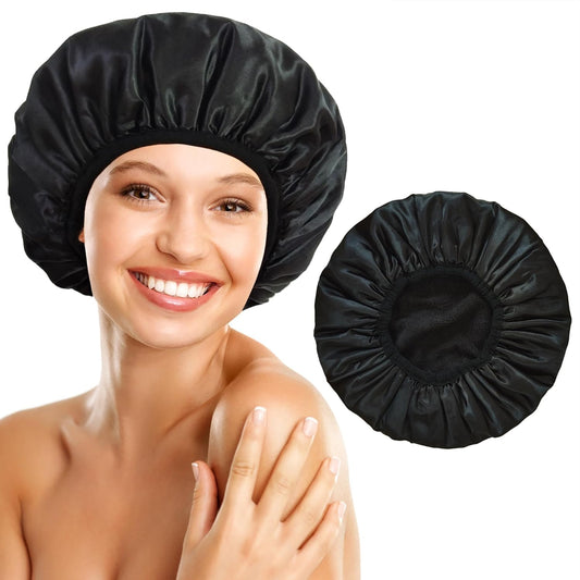 Shower Cap Reusable Waterproof, Terry Lined Shower Caps for Women, Triple Layer Hair Cap for Shower, Large Plastic Shower Cap for Braids Long Hair