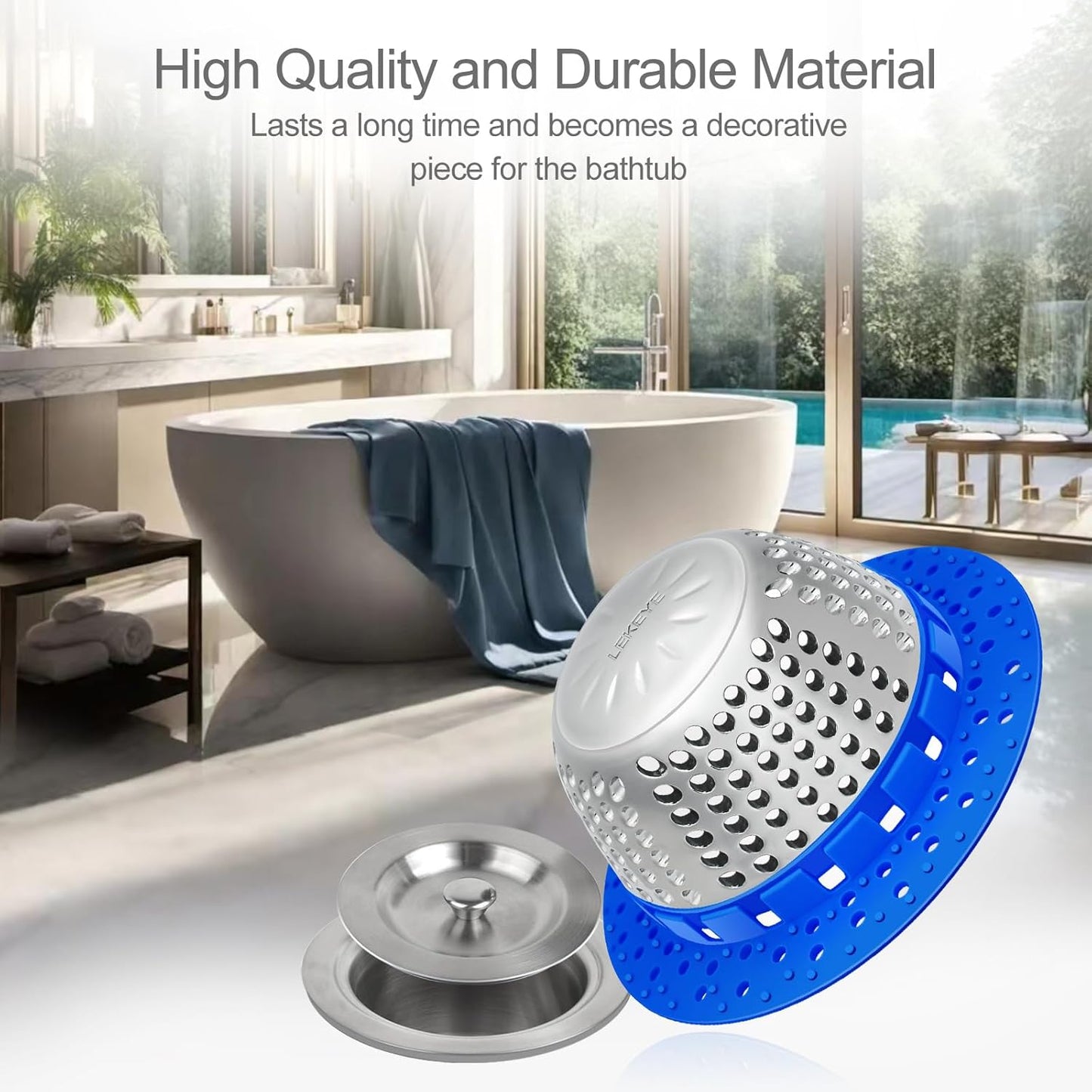 LEKEYE Shower Drain Hair Catcher/Shower Drain Cover/Drain Protector for Pop-Up & Regular Drains(Blue)