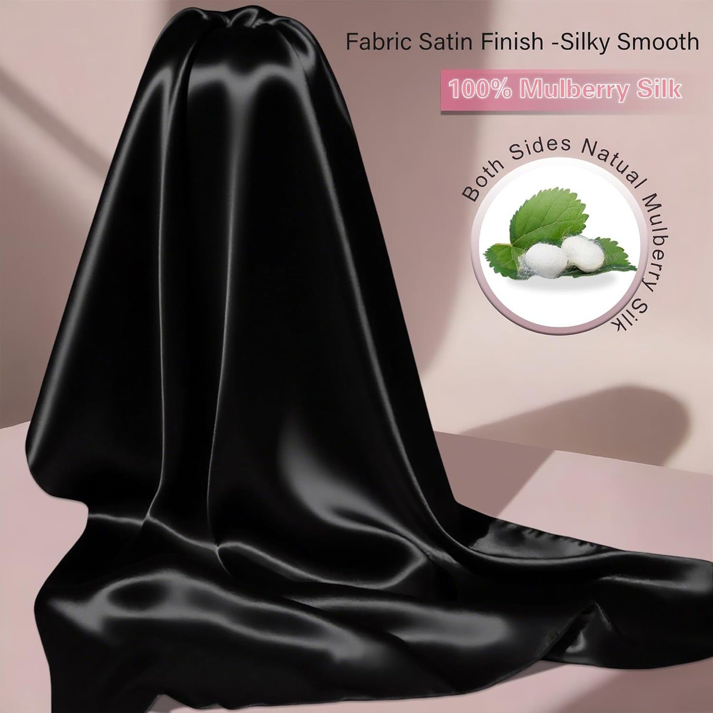 Mulberry Silk Pillow Cases with Zipper, Ultra Smooth Soft Breathable Cooling Pillow Cases for Hot Sleepers, Silk Satin Pillowcase for Hair and Skin, Gifts for Women (Black, Standard Size, 1 Pack)