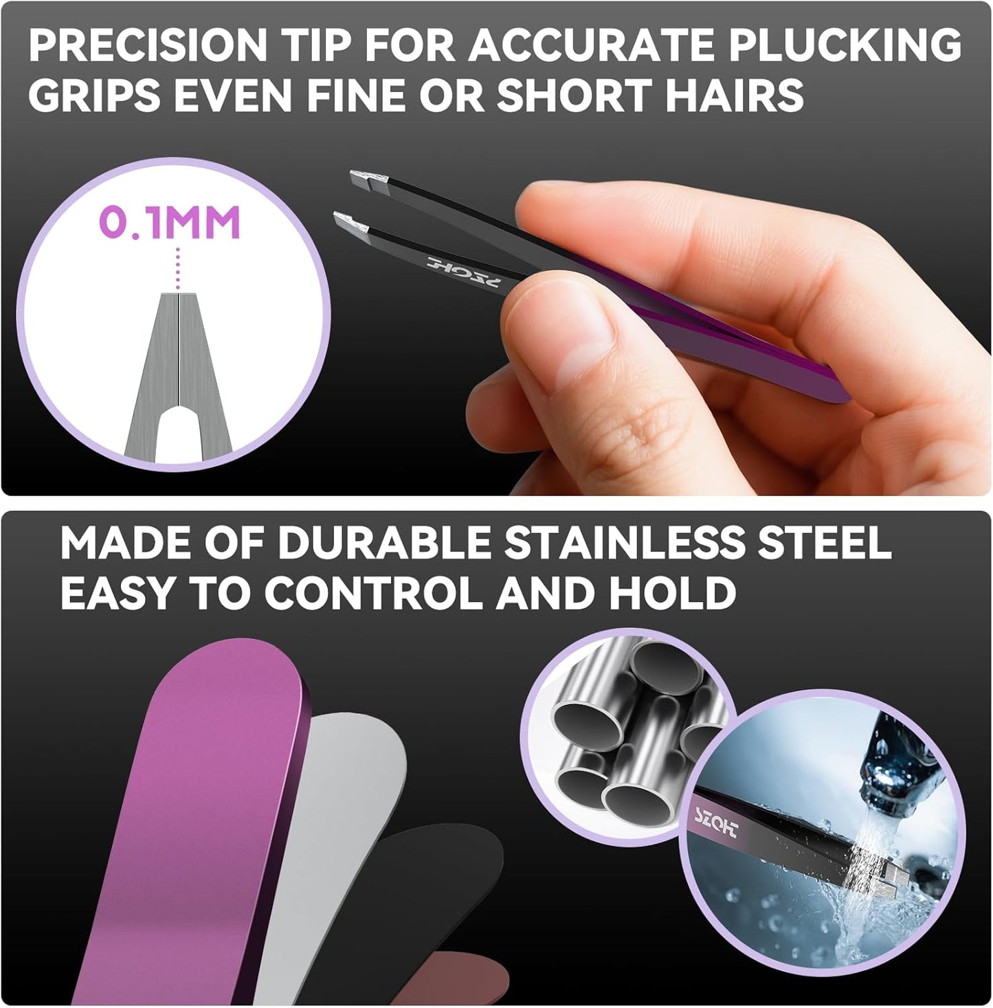 Professional Tweezers Set for Eyebrows – 4PC Precision Stainless Steel Tweezers Kit with Slant, Pointed & Flat Tips – Eyebrow Hair Removal Tool for Women & Men – Eco-Friendly Paper Tube Packaging