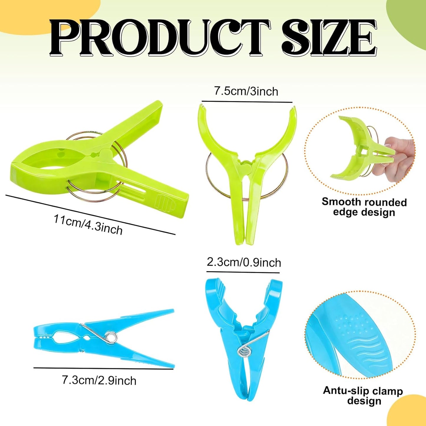 LemonRoad 12 Pcs Towel Clips Beach Towel Clips Large Plastic Clothes Pegs with 60 Pcs Small Plastic Clothespins Hanging Clothes Clamps for Cruise Yellow, Blue, Green, Pink, Orange