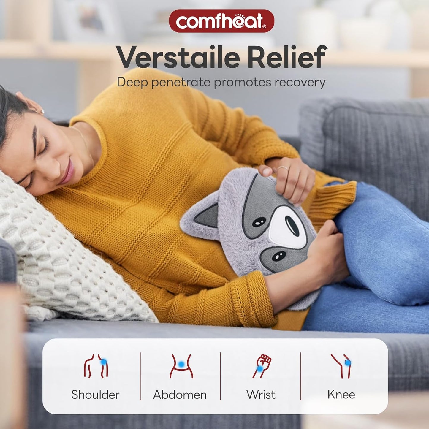 Raccoon Microwave Heating Pad - Hot & Cold Therapy with Natural Flaxseed Filling, Moist Heat for Cramps, Shoulder, Muscle Pain Relief, Natural Heat Pack Moist Heat with Washable Cover