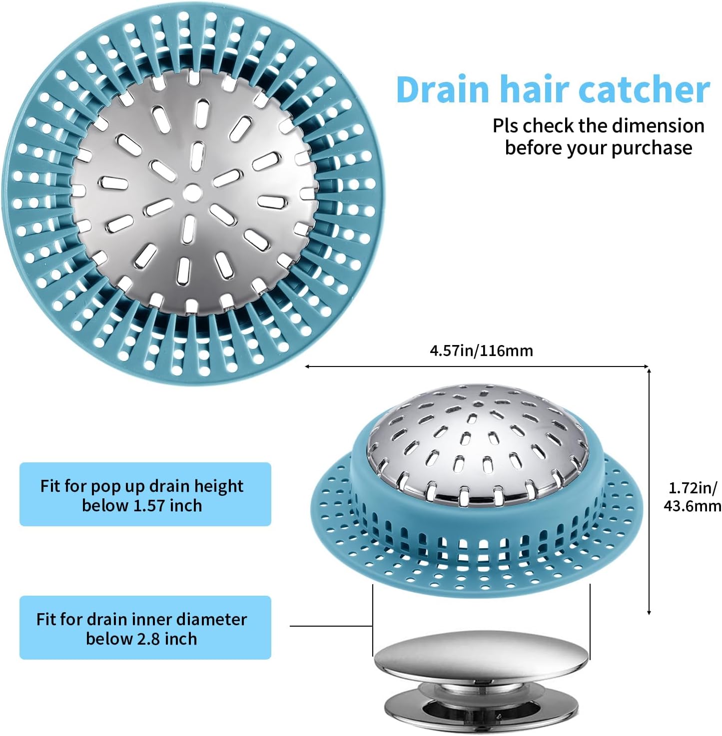 Shower Drain Hair Catcher, Shower Drain Cover, Bathtub Drain Hair Catcher for Pop-Up & Regular Drains