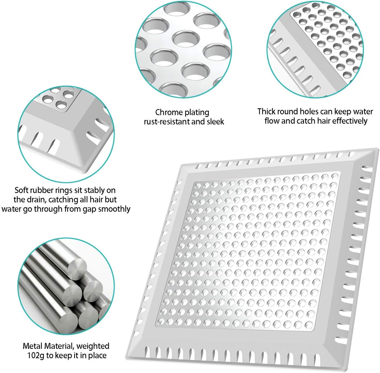 Hair Catcher/Drain Strainer/Shower Drain Cover for Bathroom Floor Drain, Stainless Steel and Silicone (Patented Product)
