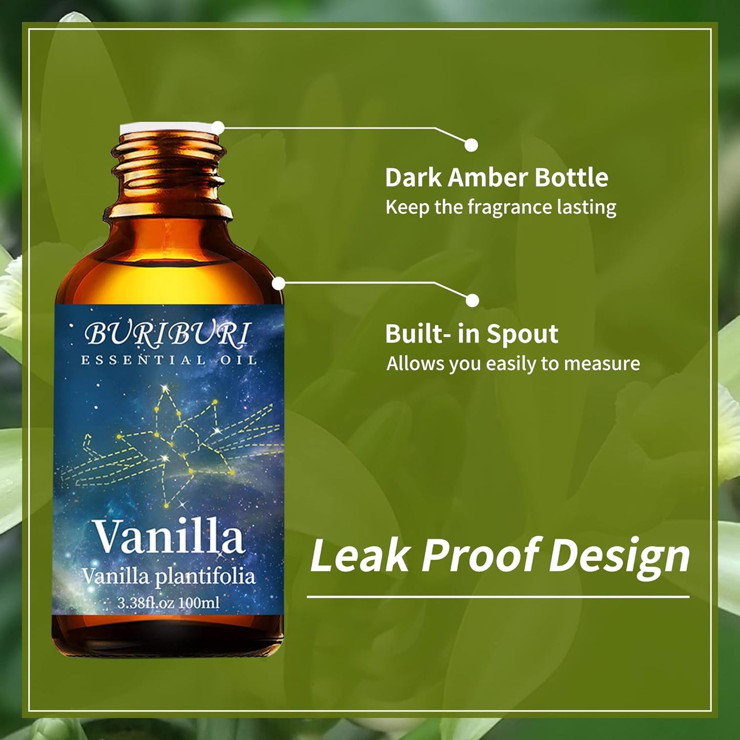 BURIBURI Pure Vanilla Essential Oil and Coconut Oil 100ml Organic Aromatherapy Oils 3.38 fl.oz Coconut Essential Oil for Diffuser Humidifier