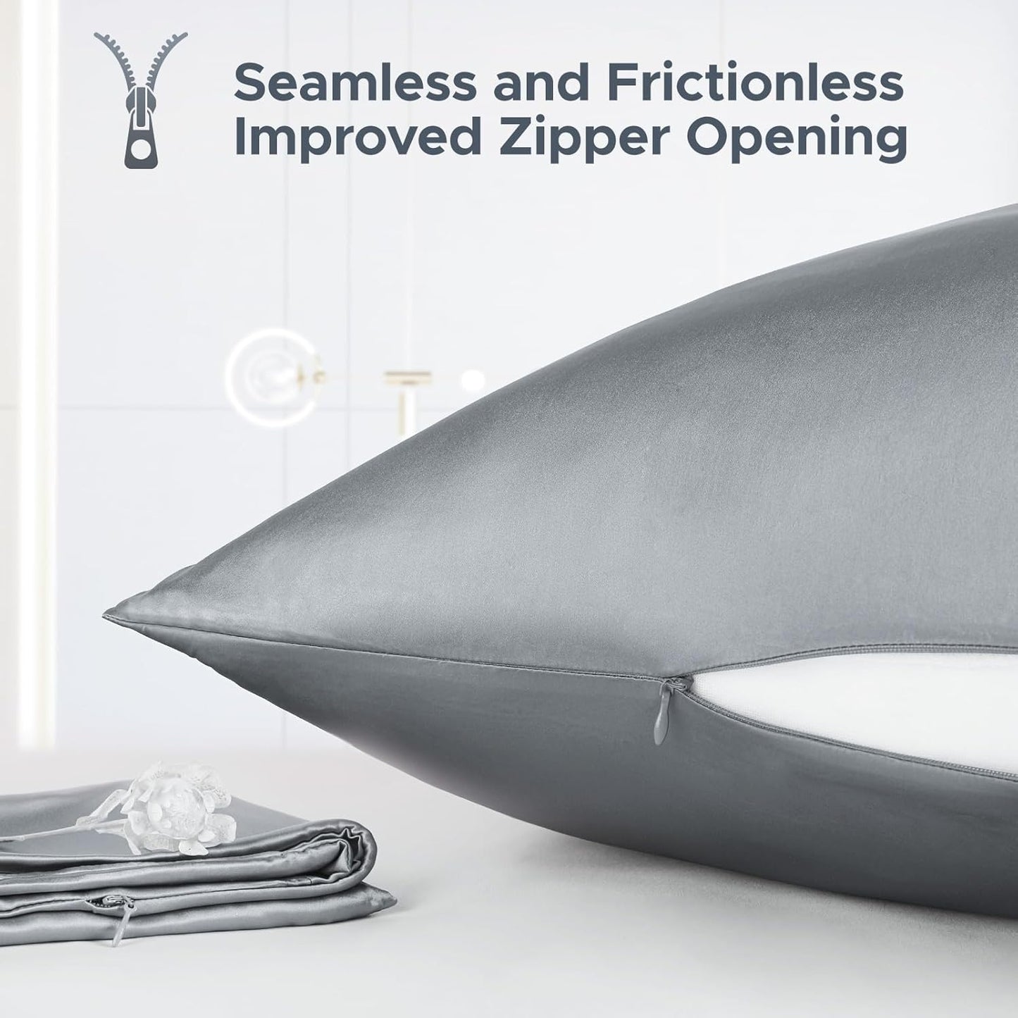 100% Pure Mulberry Silk Pillowcase for Hair and Skin - Allergen Resistant Dual Sides,600 Thread Count Silk Bed Pillow Cases with Hidden Zipper,1pc,King Size,Medium Grey