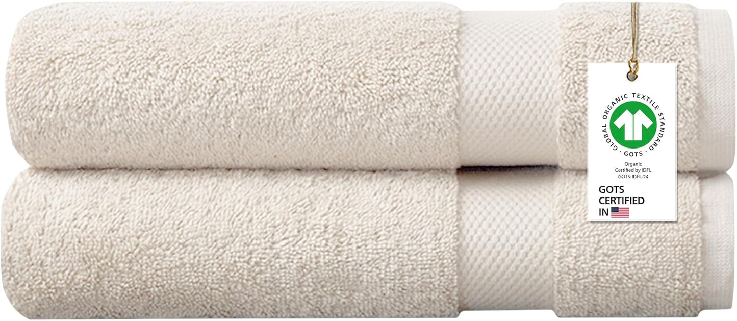 Delara 100% Organic Cotton Towels 650 GSM Plush Feather Touch Quick Dry Bath Sheet, Pack of 2 GOTS Certified, Oeko-Tex Green Certified, Organic Cotton Bath Sheet, 36"X70"