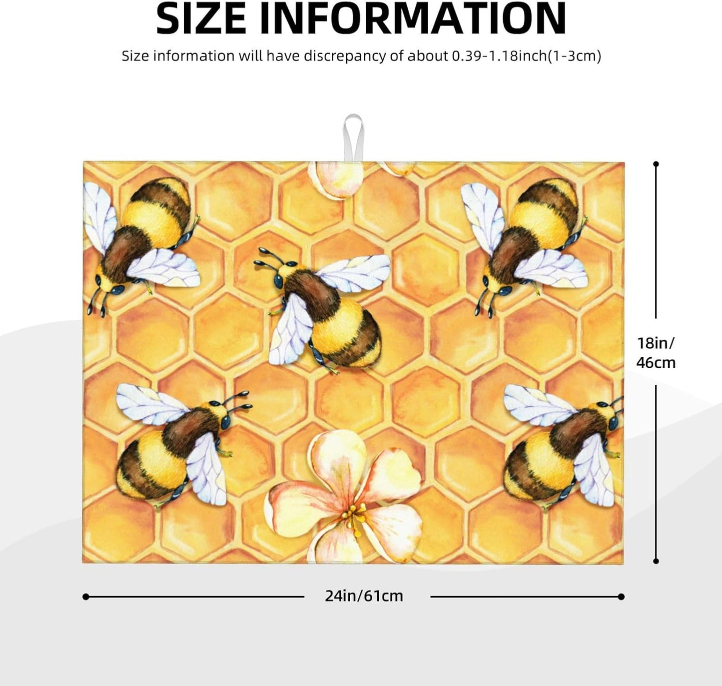 Bee Dish Drying Mat For Kitchen Counter Absorbent Large Kitchen Fast Dry Pad Reusable Washable Protector Rack Large Mat 18 X 24