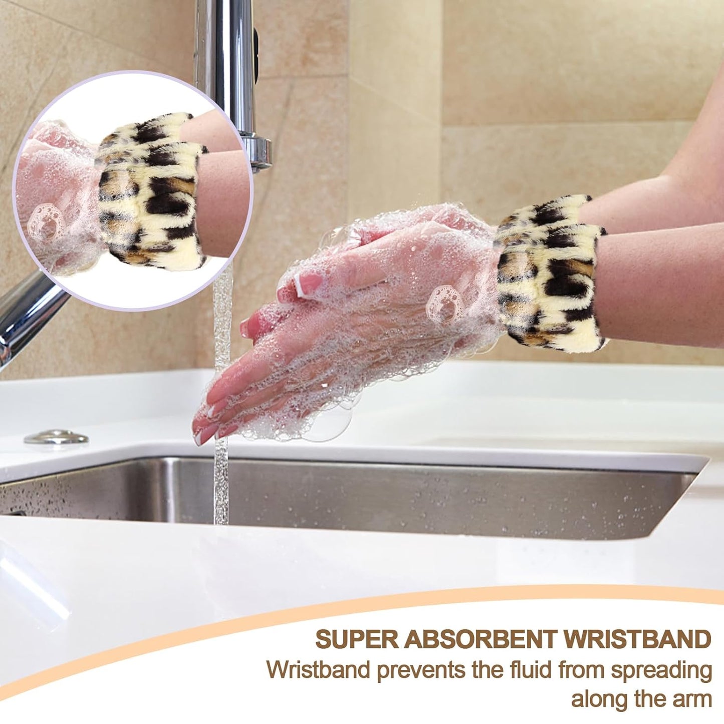 CAVETEE Spa Headband and Wristband Set, Spa & Makeup Fluffy Bow Headband Skincare Hair Band and Wristbands for Face Washing Shower & Yoga