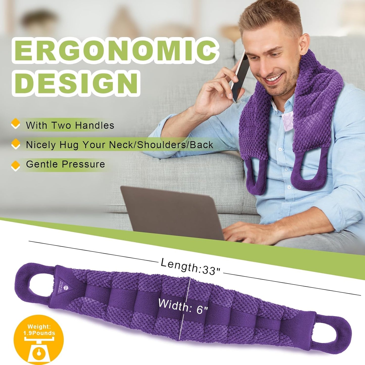 UNCN Long Heating pad for Neck and Shoulders Back 33 * 5.9" microwavable Large Moist Heat Pack Warm hot Compress Neck wrap Weighted Bag Massage Reusable Herbal Nature Calming Portable