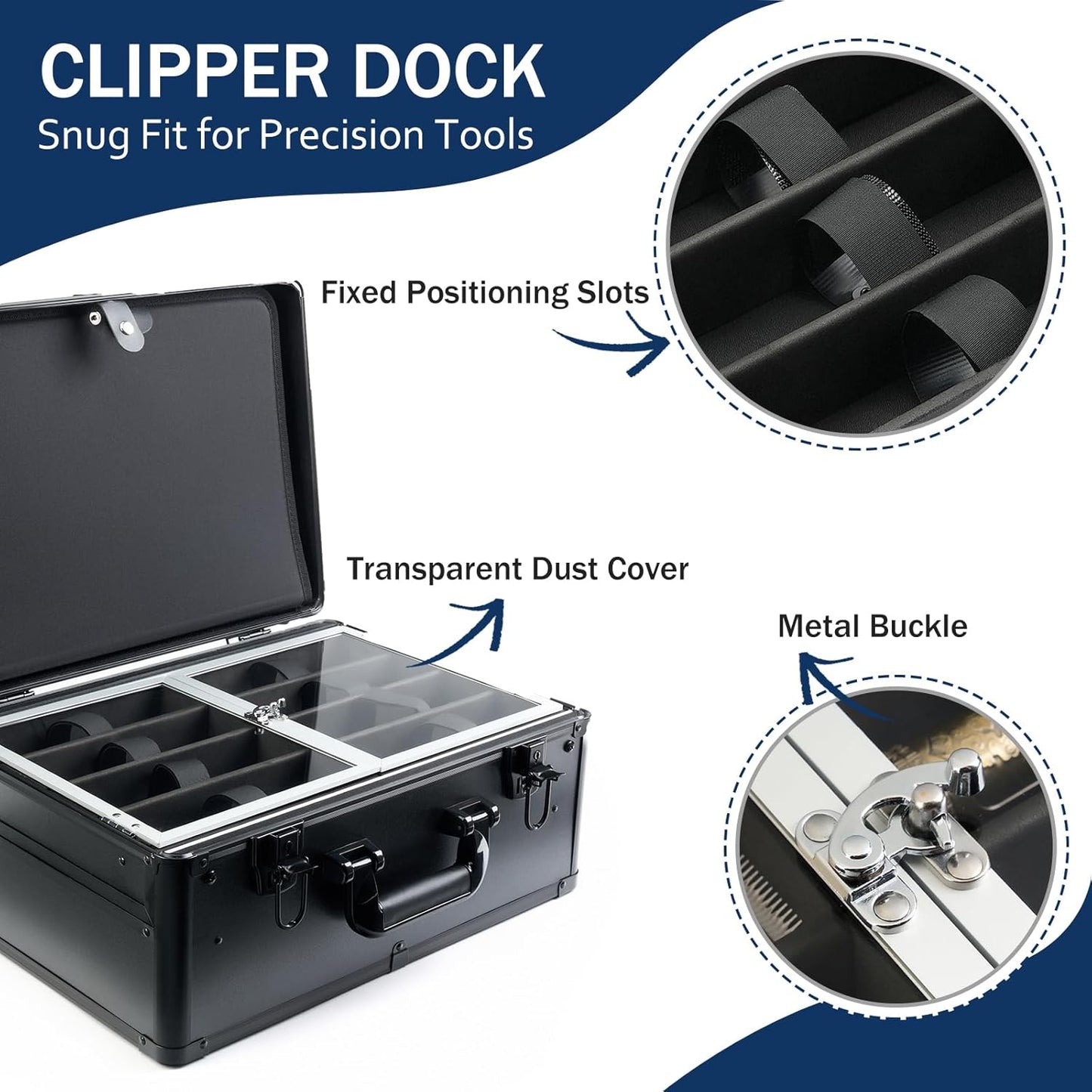 MoyRetty Professional Barber Case with Cap Clear dustproof, Barber Suitcase 6 Clipper Slots & 8 Shear Holders, 17.13" Portable Aluminum Organizer for Hair Stylists & Pet Groomers