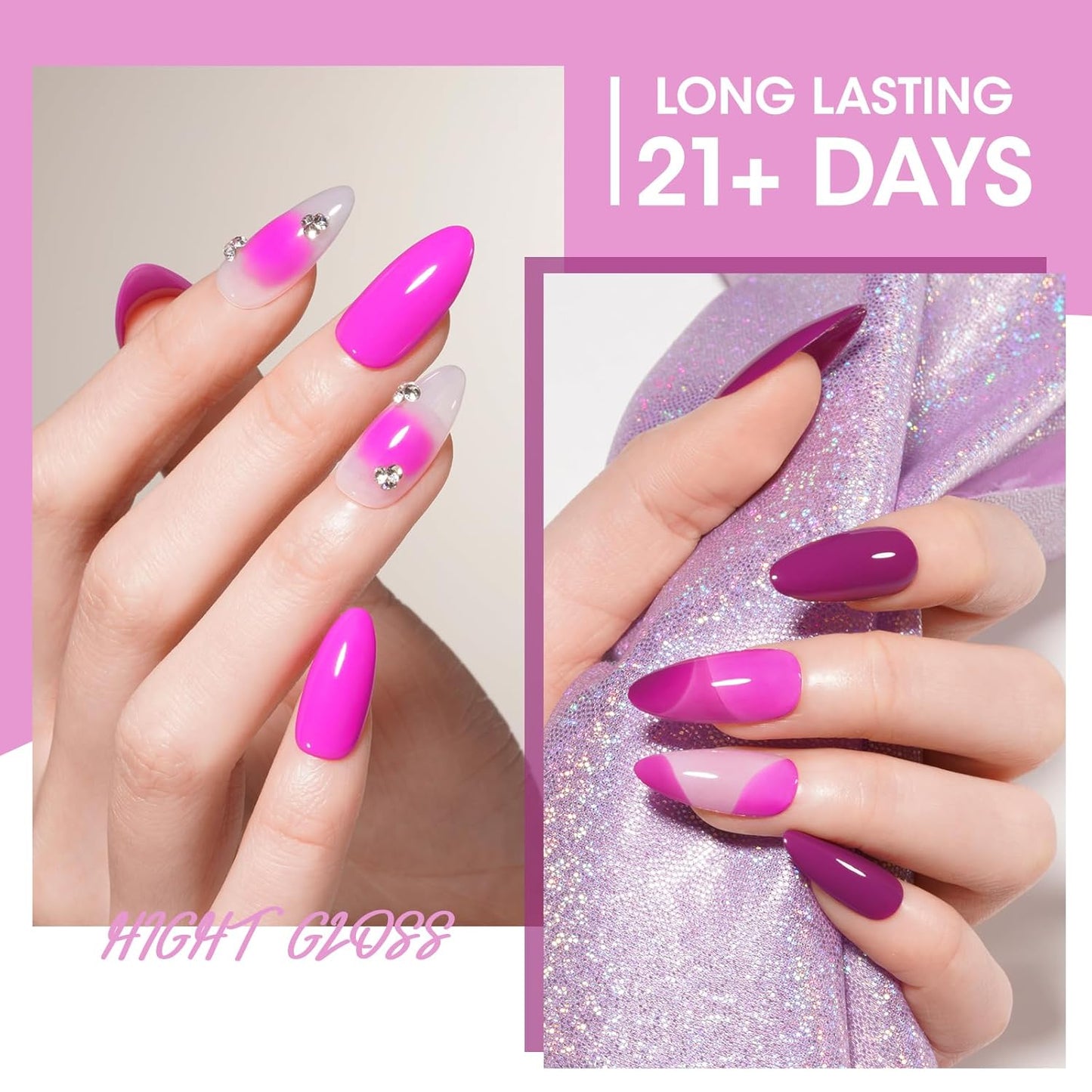 GELLEN Mauve Purple Gel Nail Polish, Spring Summer Light Purple Gel Polish Pastel 6 Colors Set, No Wipe Soak Off Glossy UV Light Gel for Natural Acrylic Nails Salon Home, Chip Resistant, Non-toxic