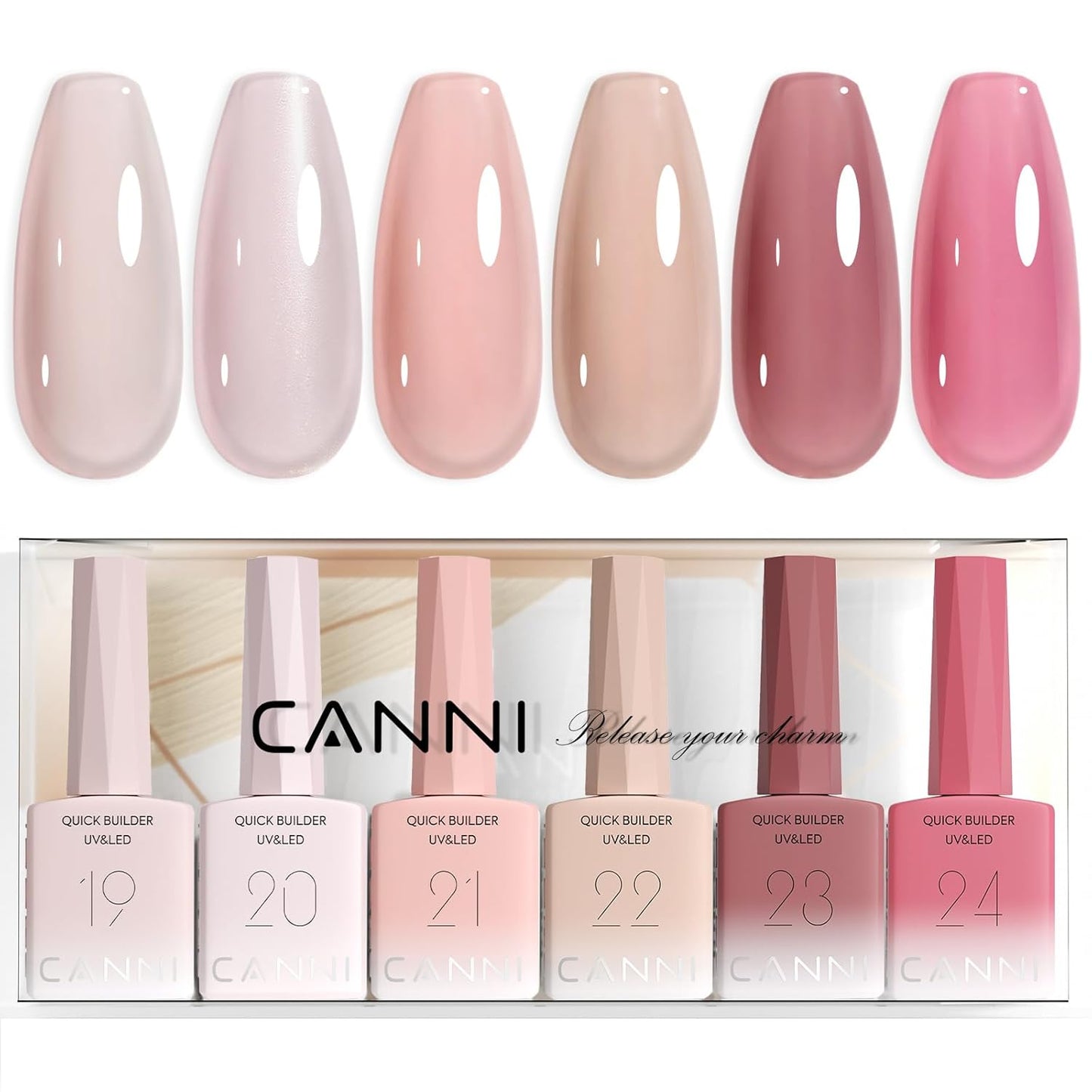 CANNI 6 Pcs 9 Ml Nude Pink Builder Nail Gel Polish Set- Jelly Pink Builder for Nails Strengthener Gel Thickening Extension for Beginners DIY Home Salon Manicure