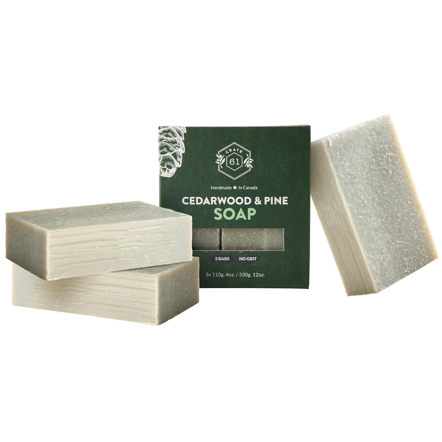 Crate 61 Organics, Handmade in Canada, Plant Based Cold Process Natural Bar Soap For Face And Body, With Premium Essential Oils, For Men And Women 3 Pack (Cedarwood Pine)