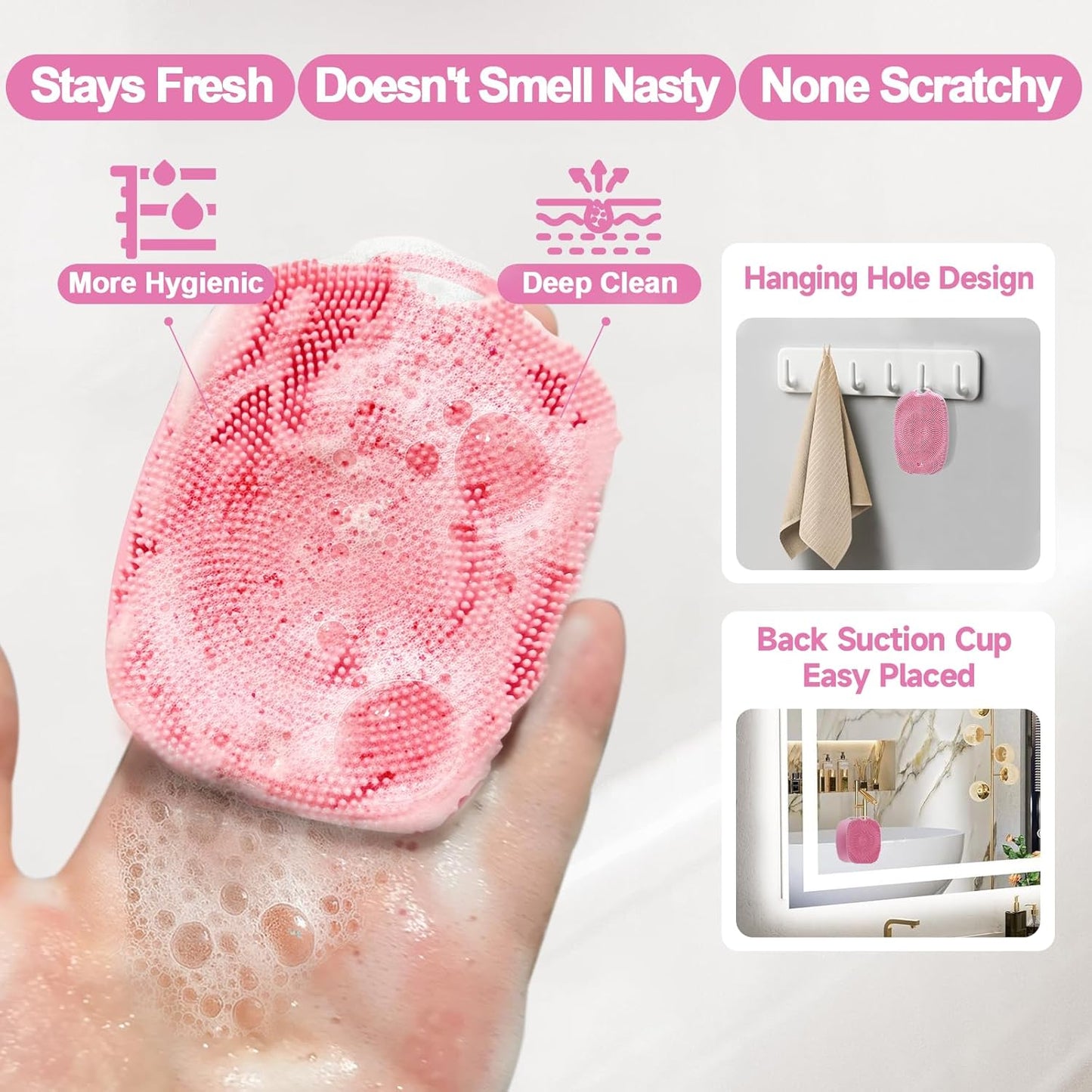 2 PCS Face Scrubber, Soft Silicone Face Exfoliator with Suction Cup for Man and Women Deep Skin Clean (Body Scrubber + Face Scrubber Pink)