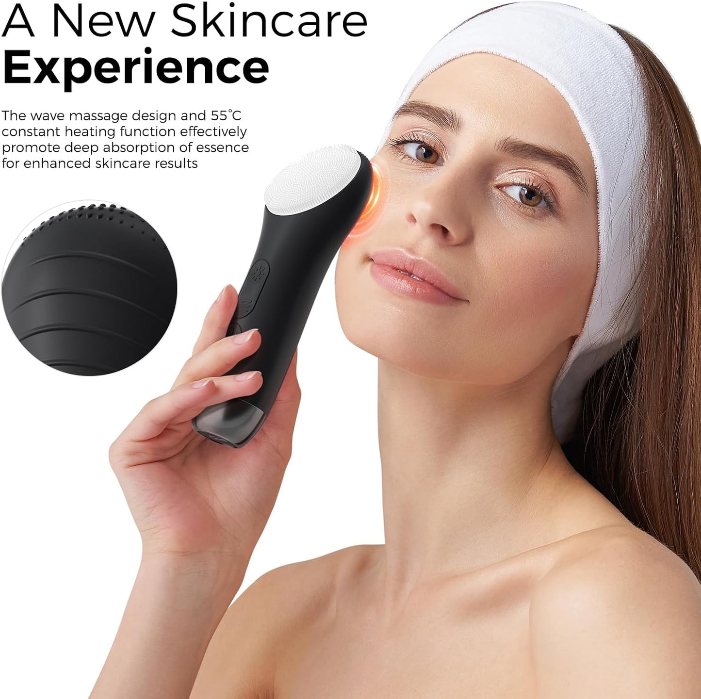 Facial Cleansing Brush Face Scrubber - Rechargeable Electric Face Cleansing Brush with 4 LED Gentle Light Liquid Silicone Modes Exfoliator,IPX7 Waterproof Ideal Gift for Men and Women-Black