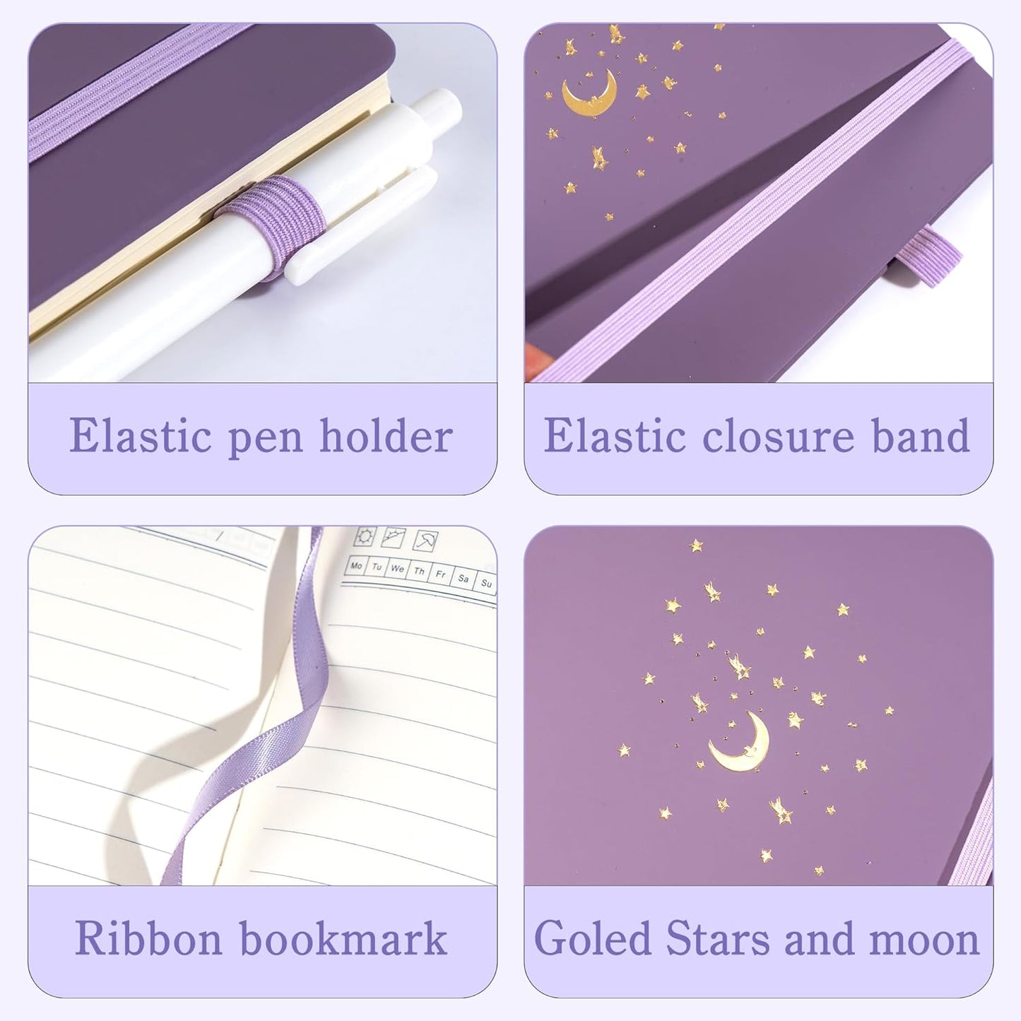 CAGIE Purple Journal Notebook for Women Girls 192 Lined Journaling Notebooks Hardcover Journals for Writing Work