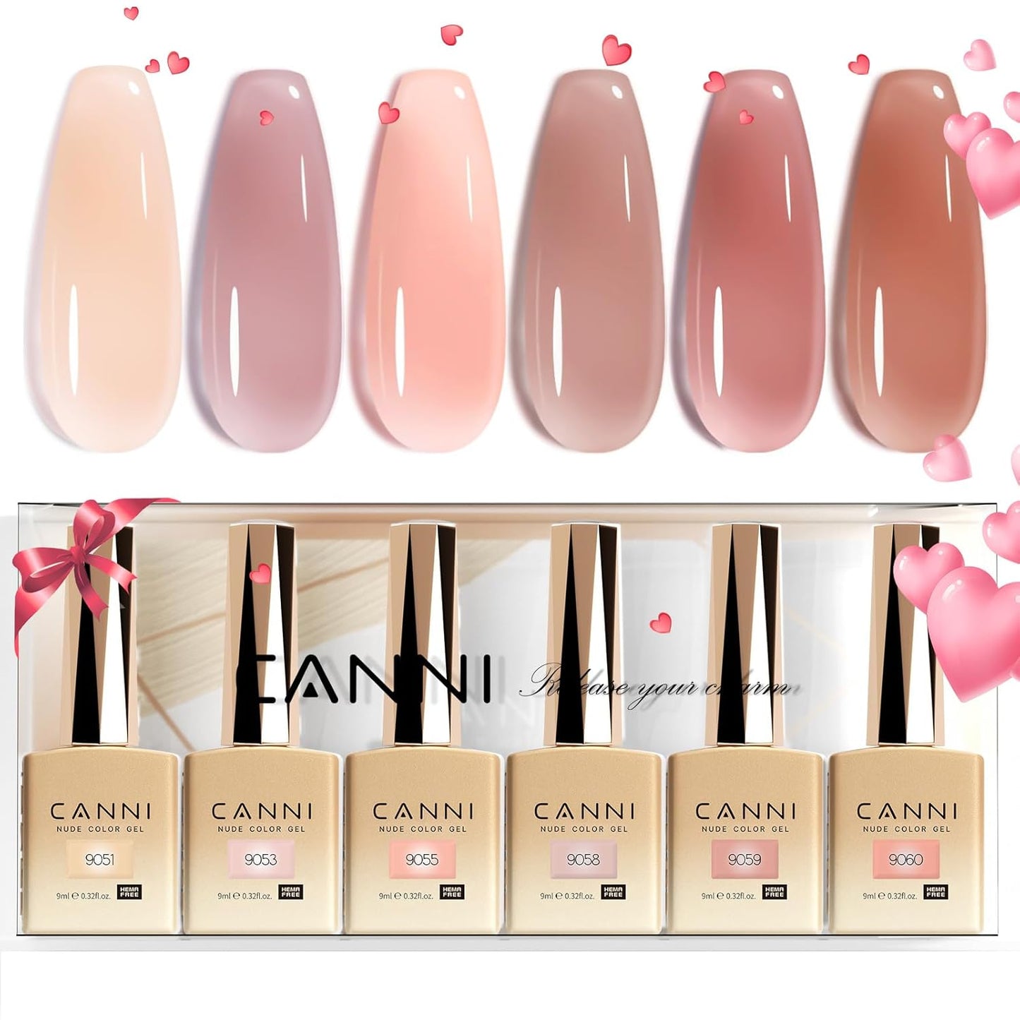 CANNI 6pcs 9ml Jelly Nude Pink Gel Nail Polish Set- Neutral Transparent Pink Colors Gel Polish Kit, Soak Off LED Nail Gel Manicure Kit DIY at Home Salon Gifts for Women Girls
