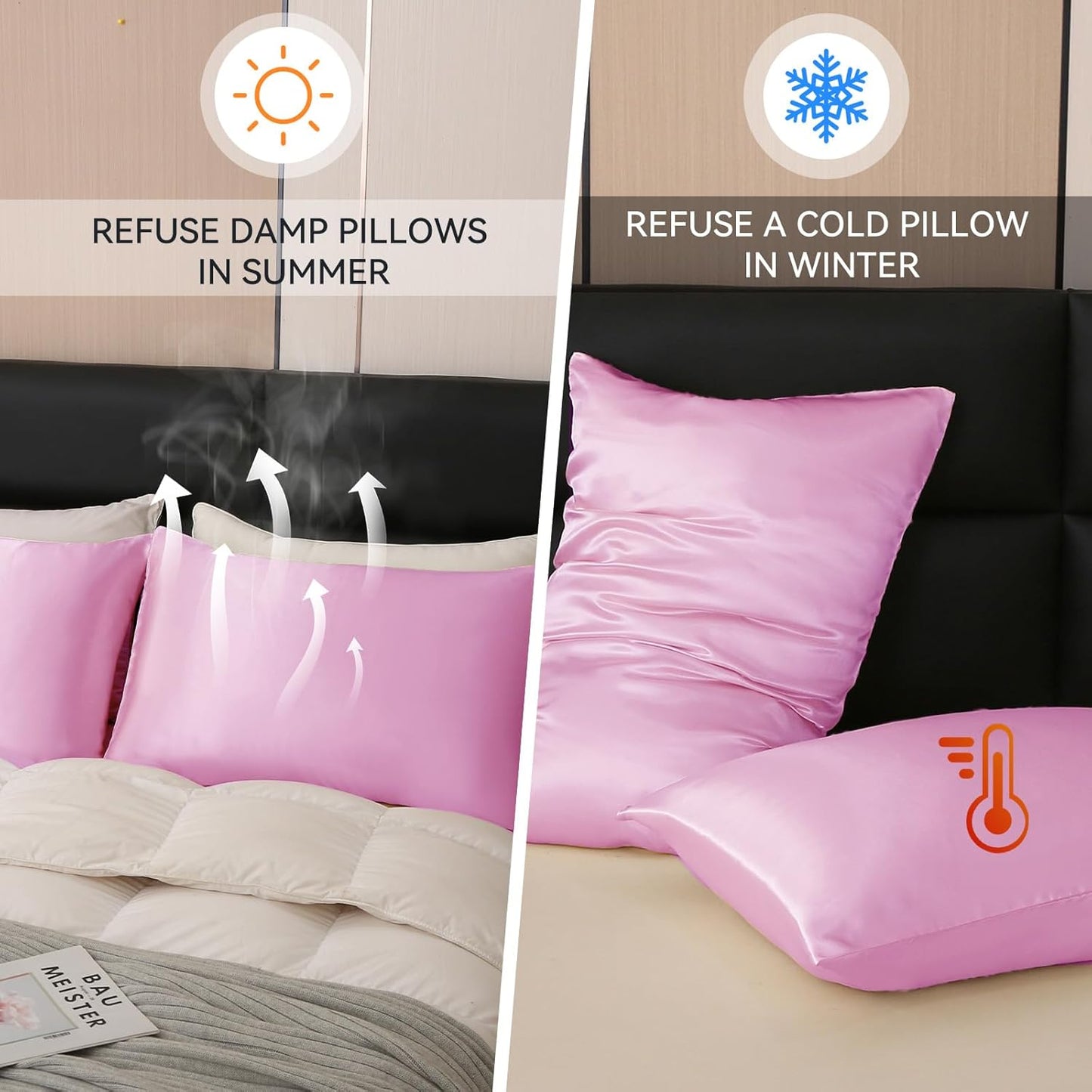 Tyfitb Satin Pillowcase Set for Hair & Skin Care – Cooling, Hypoallergenic, Anti-Frizz, Wrinkle-Free – Soft, Luxurious Pillowcases with Envelope Closure – 2-Pack, Standard Size 20x26, Gift-Ready