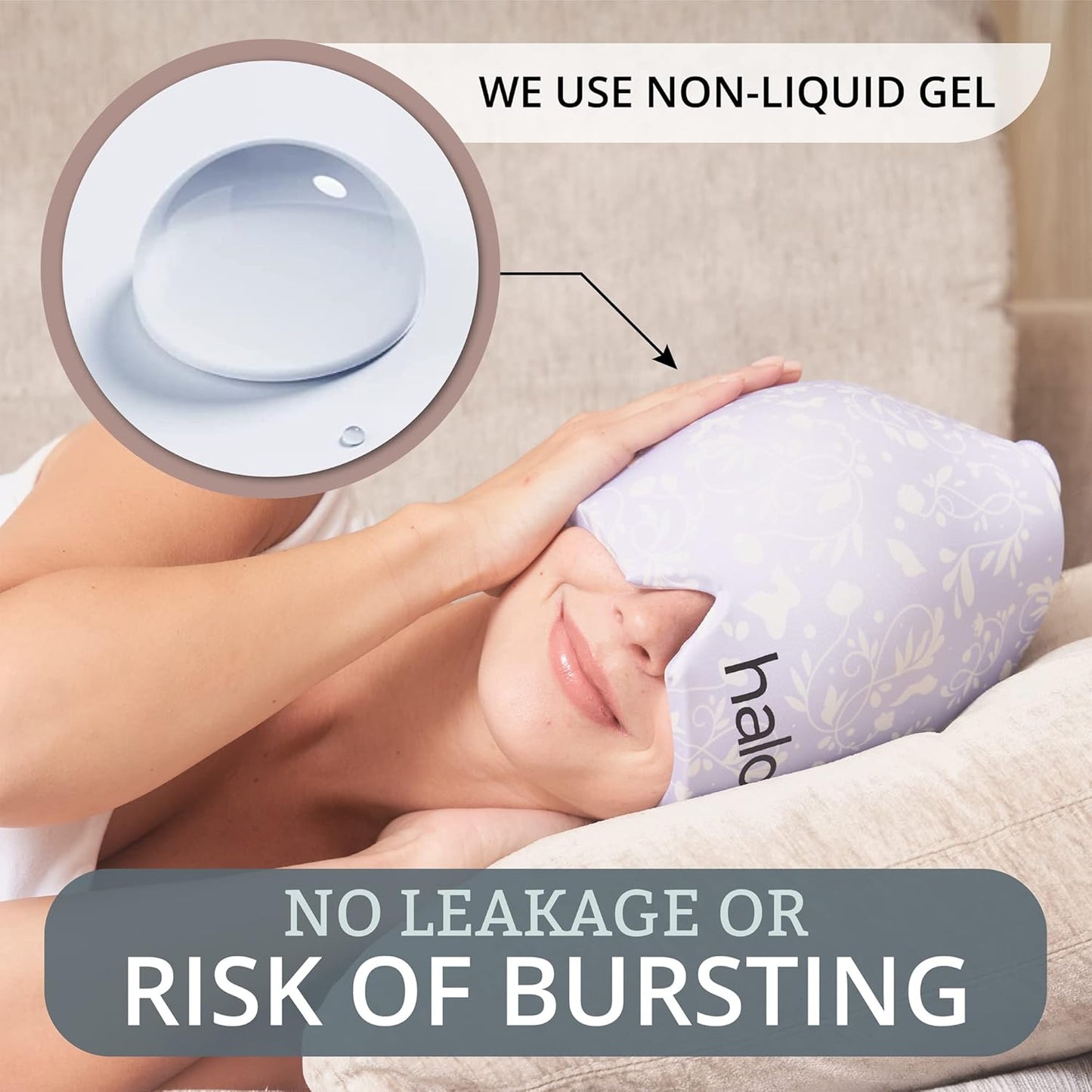 MyHalos® Migraine Relief Cap, 30% Thicker, 2X More Cooling Gel, Stays Colder for Longer, Form Fitting Ice Hat, Ice Pack Head Wrap Relief, Tension Headache Relief Cap (Violet)