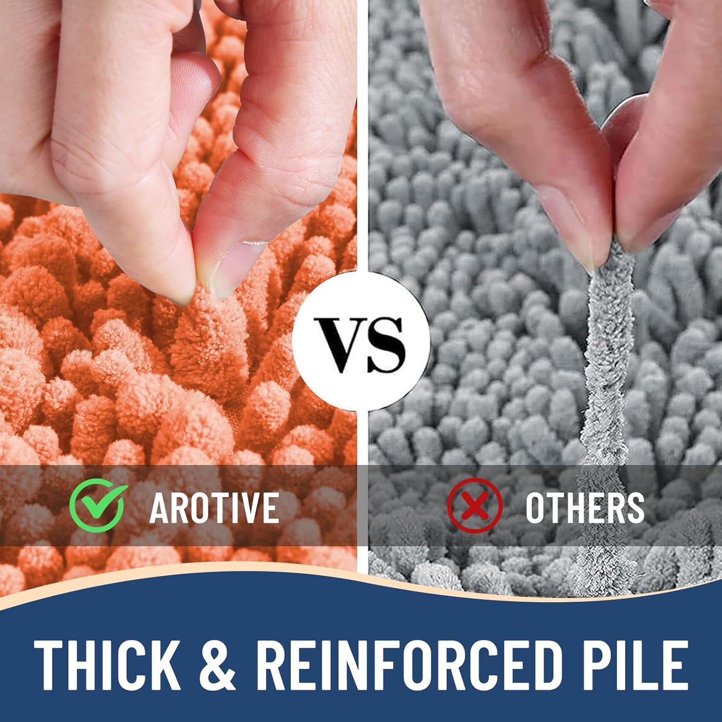 Arotive Luxury Chenille Bathroom Rug Mat, Extra Soft Thick Absorbent Shaggy Bath Rugs, Non-Slip Machine Wash Dry, Plush Bath Mats for Bathroom, Shower and Tub, 24x16, Coral