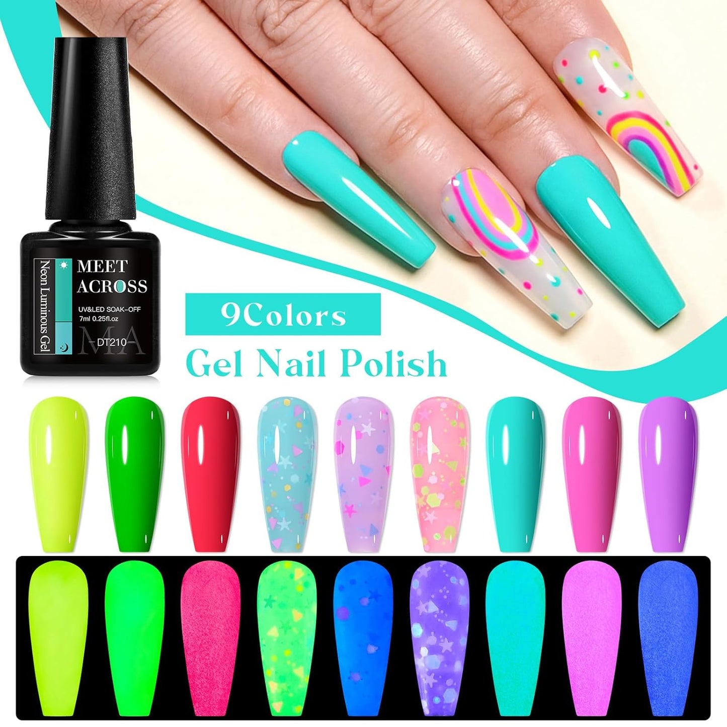 MEET ACROSS 9 Colors Gel Nail Polish + 3PCS Function Gel Nail Polish Kit,Fashion Nail Art Set Design Gifts for Women Manicure Salon (SET17, 12pcs)