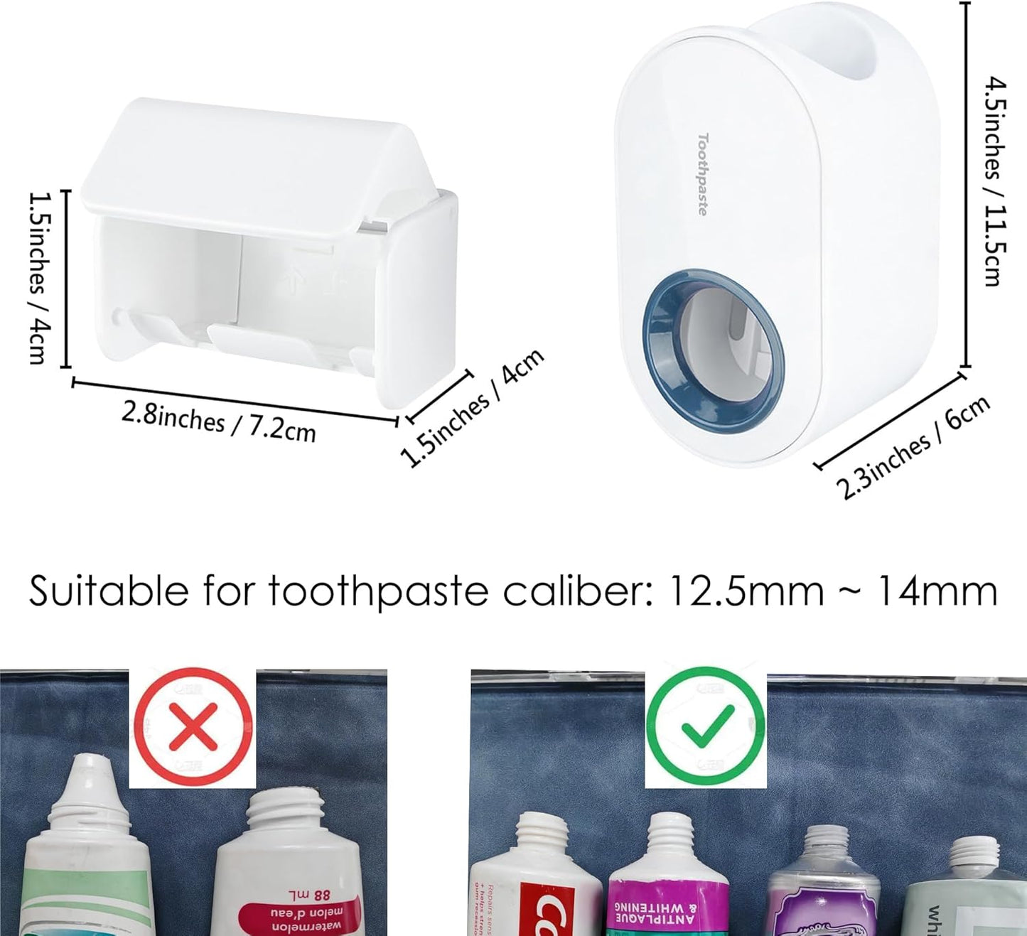 Toothbrush Holder Wall Mounted with Cover for Bathroom, 2 Slots Toothbrush Storage Organizer for Shower, Self Adhesive Toothbrush Hanger with Automatic Toothpaste Squeezer Dispenser