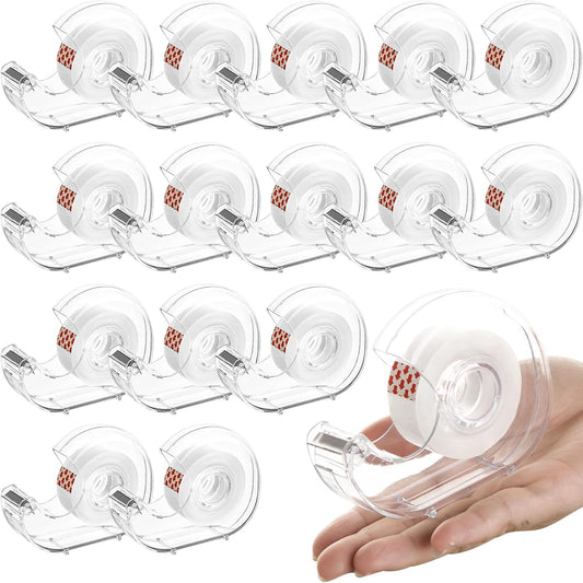 16 Rolls Transparent Tape with Dispenser, Glossy Clear Tape Refills Cute Holder Bulk for Home School Office Supplies Gift Wrap, 3/4 x 1000 Inches