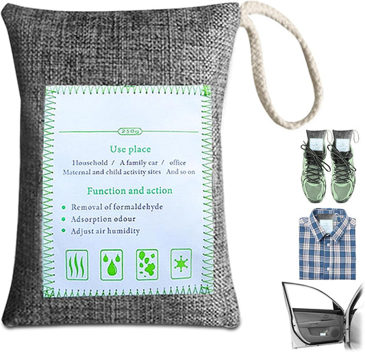 4 Pack charcoal odor absorber,Bamboo Charcoals Air Purifying Bag Charcoals Deodorizer Eliminator for Strong Odors in Car, Closet, Shoe, Basement (250G*4 Pack Gray, Unscented)