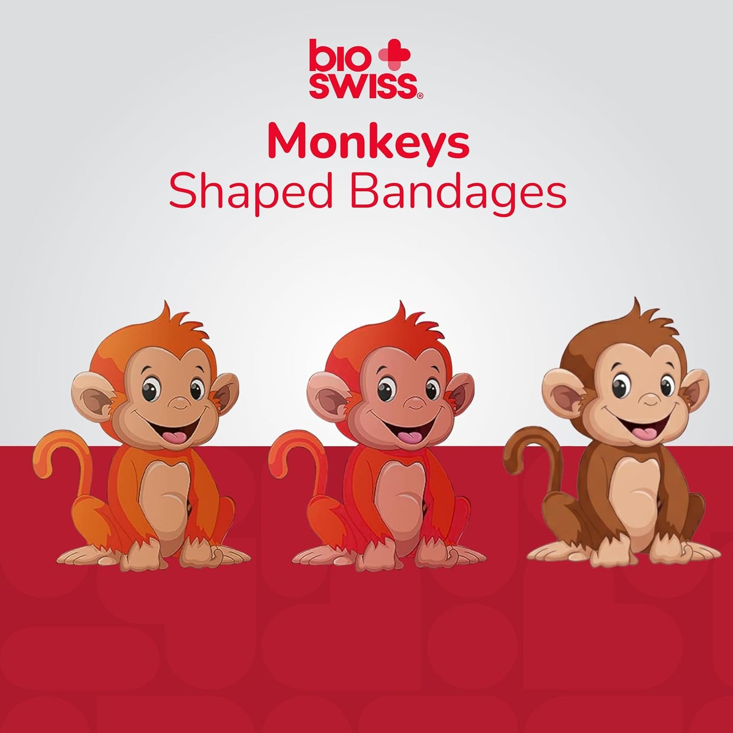 BioSwiss Kids Bandages, Monkey Shaped Self Adhesive Bandage Set, Latex Free, Sterile Wound Care, 50 Count