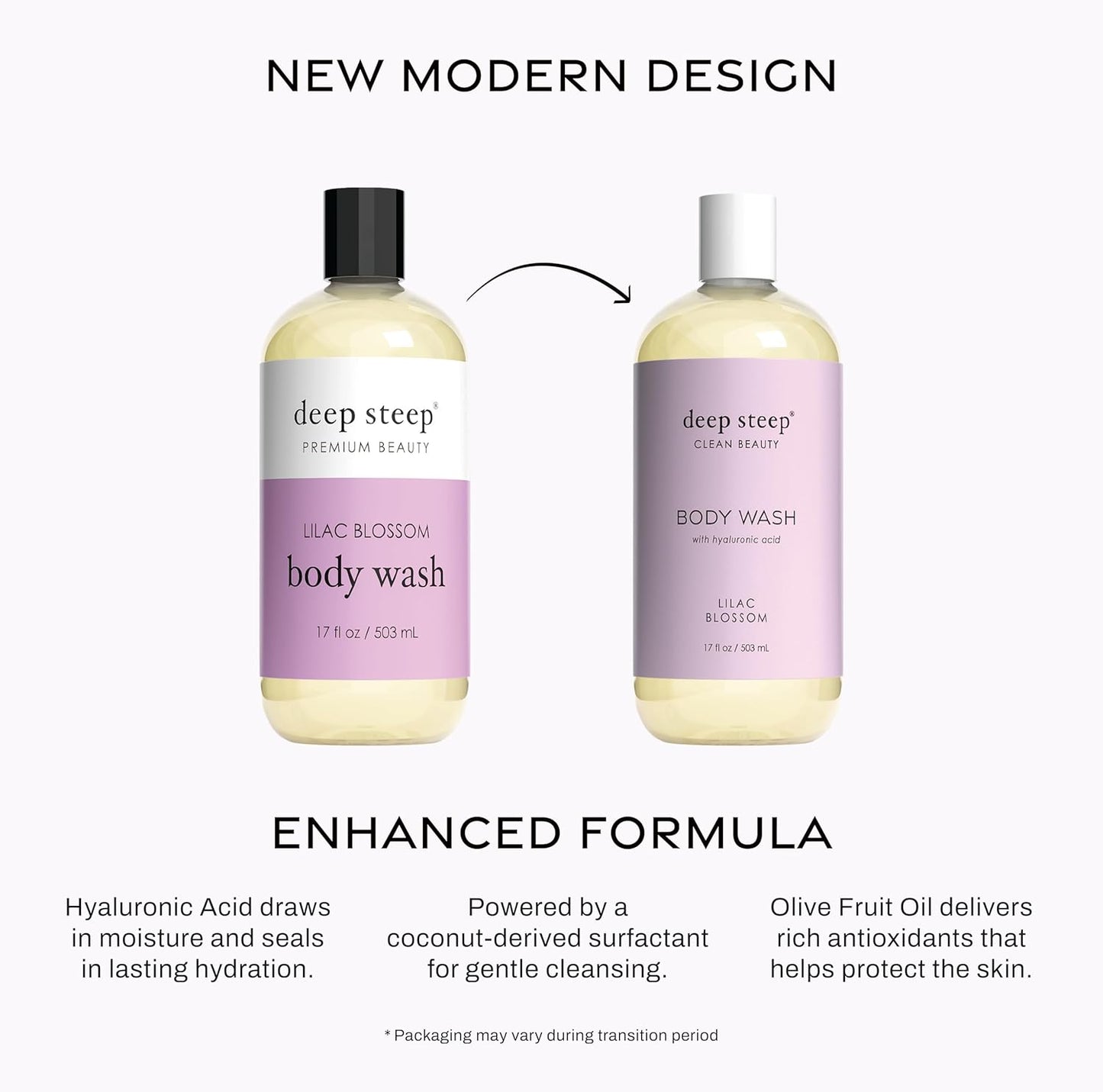 Deep Steep Body Wash, Lilac Blossom, 17 oz – Hydrating Shower Gel with Hyaluronic Acid, Shea Butter, Aloe Vera & Argan Oil – Vegan, Clean Beauty, Clean & Refreshed Skin