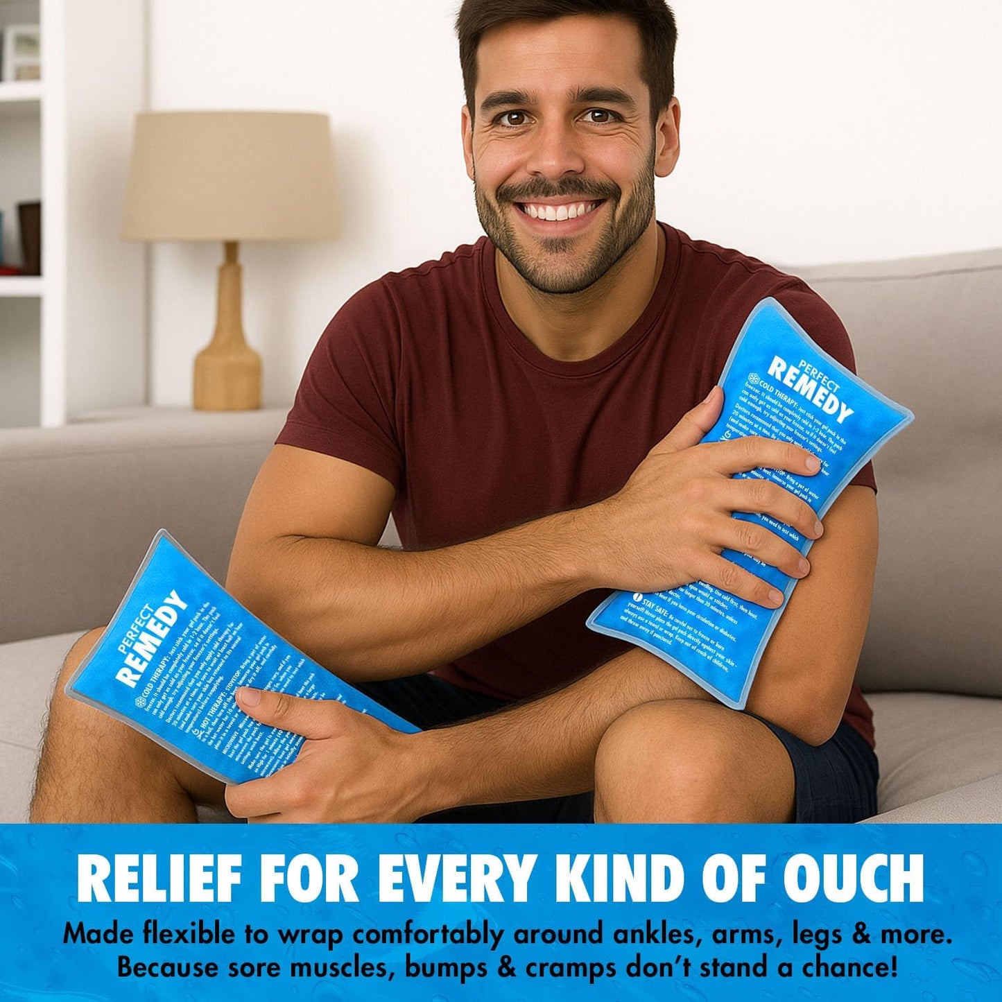 Perfect Remedy Rectangle (Blue, Regular) & Round Gel Ice Pack (5pcs) Bundle, Hot & Cold Ice Packs for Injuries Reusable for Body Tension & Muscle Pain Relief – Soft, Flexible & Adapts to Any Area