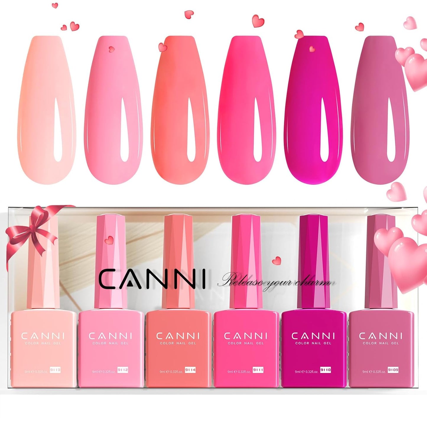 CANNI 6 Colors 9 ML Hema-Free Pink Gel Nail Polish Set, Hot Pink Purple Gel Polish Kit Light Baby Neon Colors, Soak Off LED Manicure Kit DIY at Home Salon Gifts